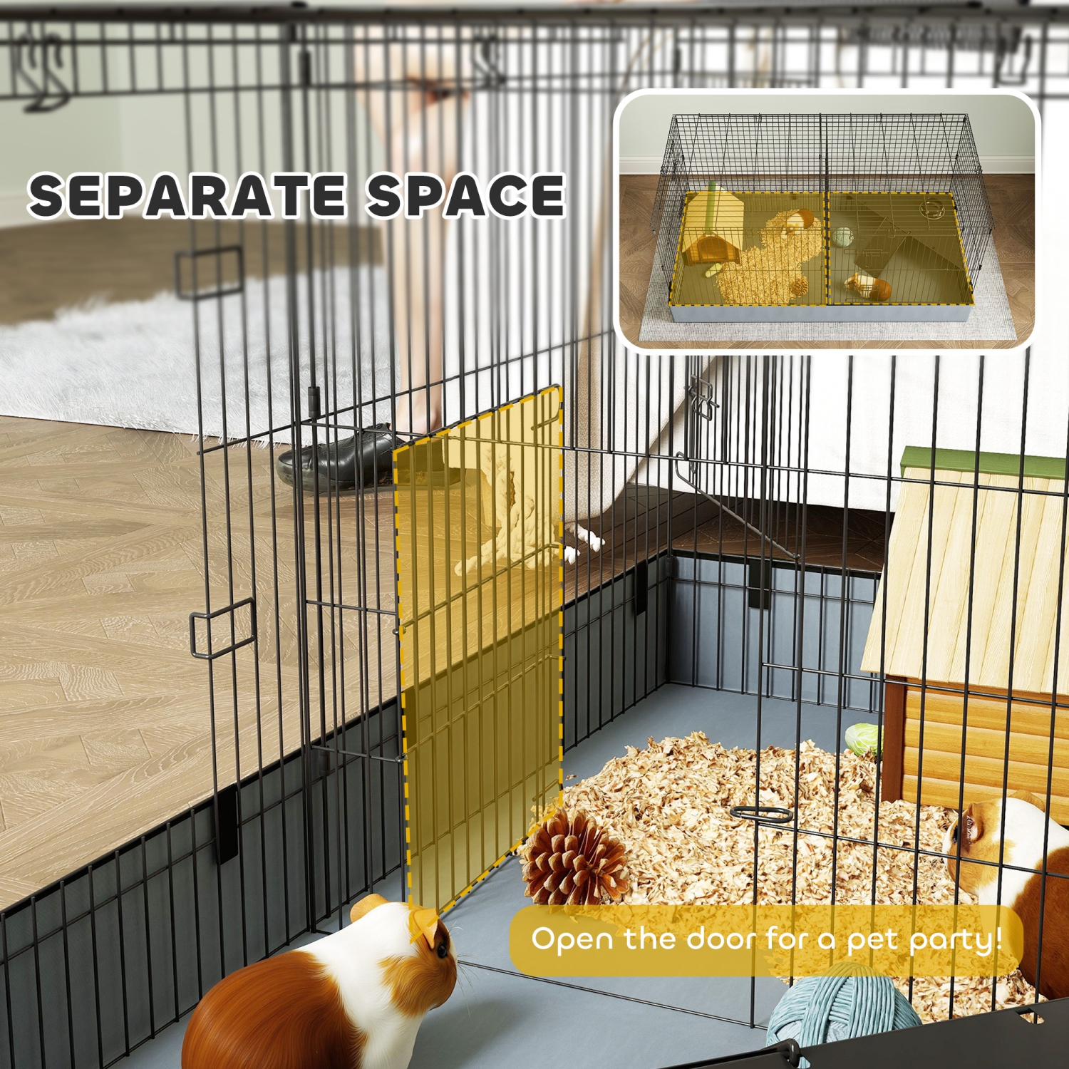 PawHut Guinea Pig Cage, Rabbit Cage Bunny Enclosure Small Animal Playpen with Removable Top, Separate Areas, Waterproof Bottom Liner, Ramp, Perch,