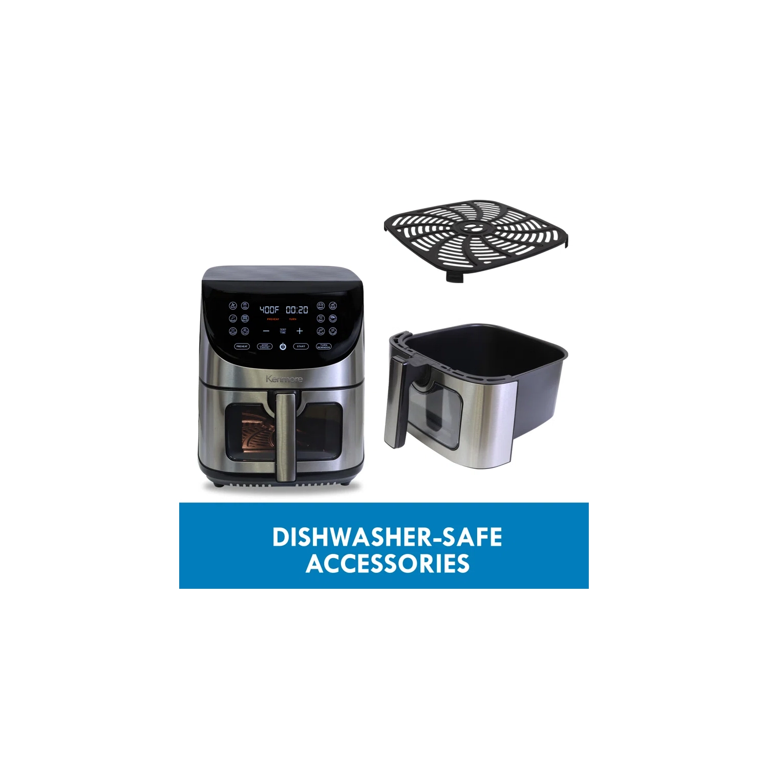 Friteuse à air chaud numérique 8&nbsp;Qt de Kenmore avec 12 préréglages de cuisson, acier inoxydable