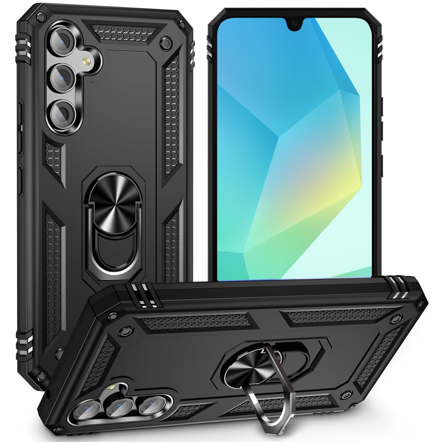 Étui de protection Slim Armor double couche de XCRS pour Galaxy A16 de Samsung – Couvercle de béquille à anneau magnétique intégré