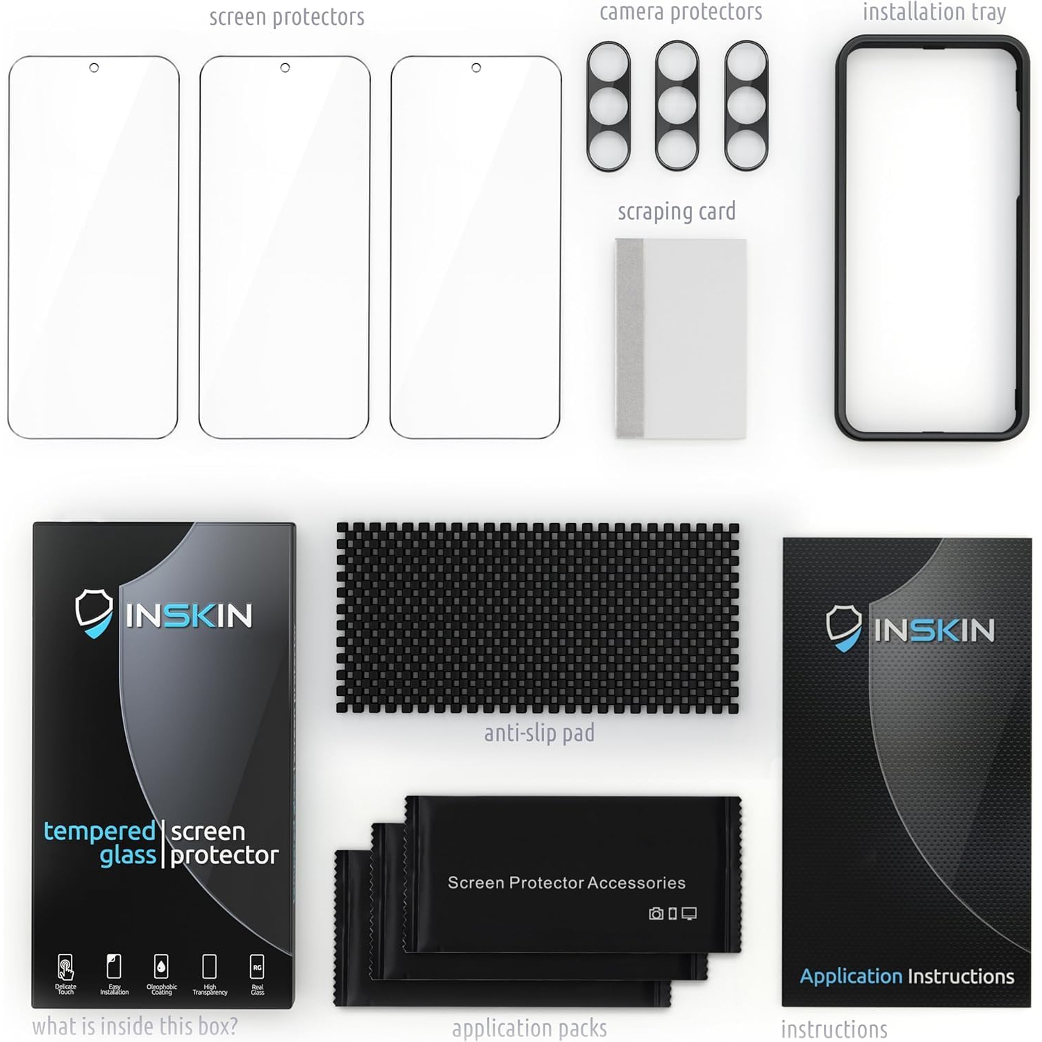 Inskin Tempered Glass for Samsung Galaxy S24 FE Screen Protector - 3+3 Pack with Camera Lens Guard & Auto Alignment Fram – Ultra HD, Case Friendly