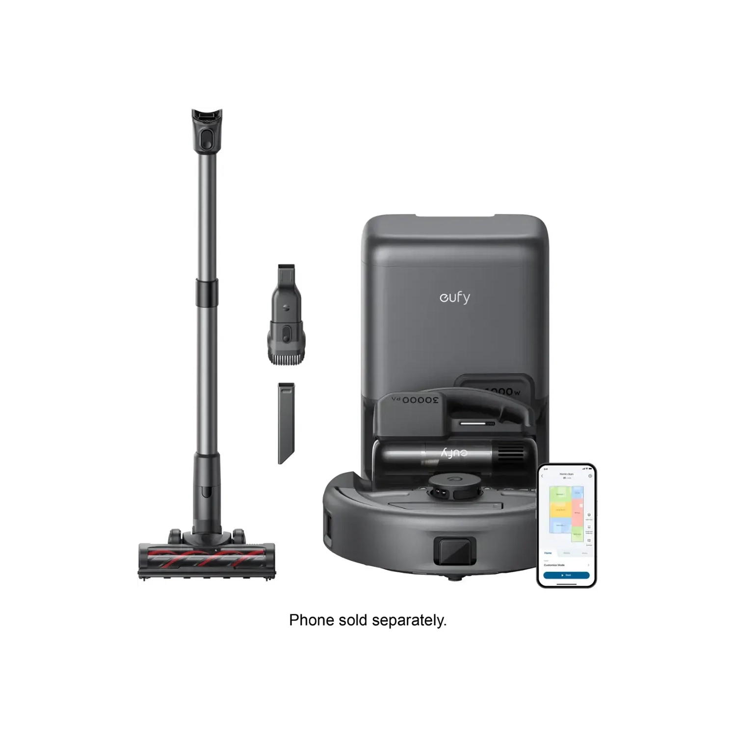 Aspirateur robot 3 en 1 E20 d'eufy avec vidage automatique, puissant Max 30 000 Pa - Noir