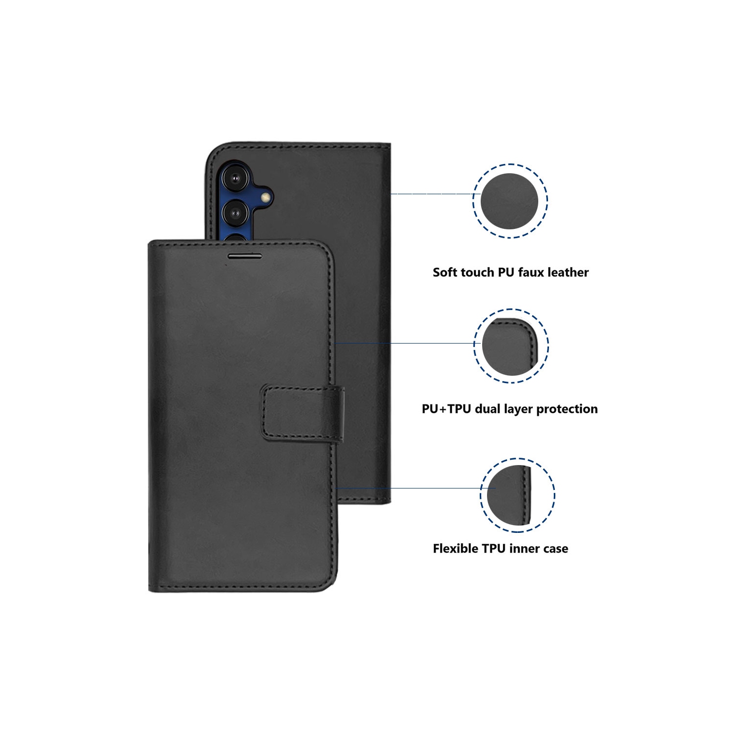 XCRS – Étui portefeuille à rabat, série pochette avec fente pour carte, cordon, étui pour Samsung Galaxy A16