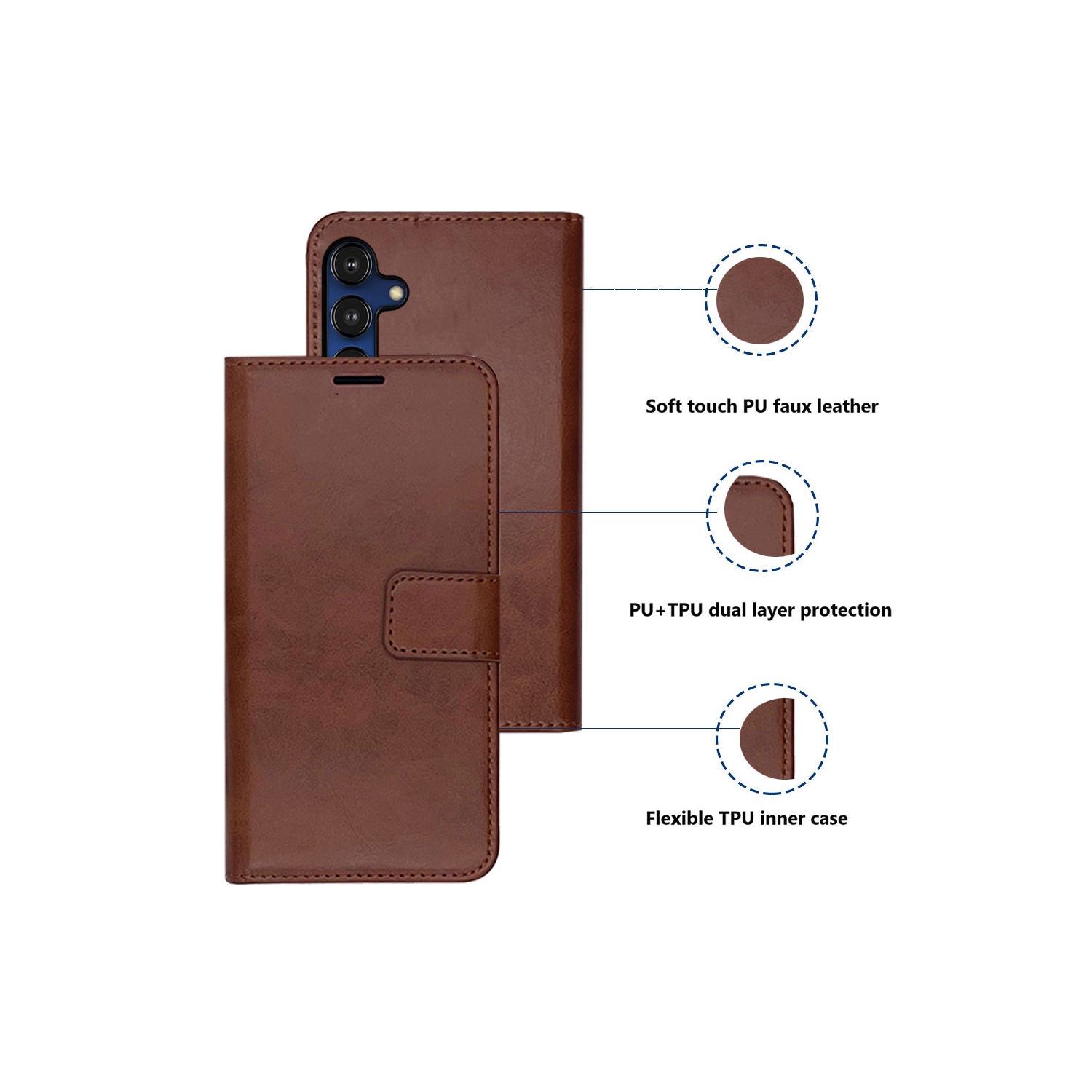 XCRS – Étui portefeuille à rabat, série pochette avec fente pour carte, cordon, étui pour Samsung Galaxy A16