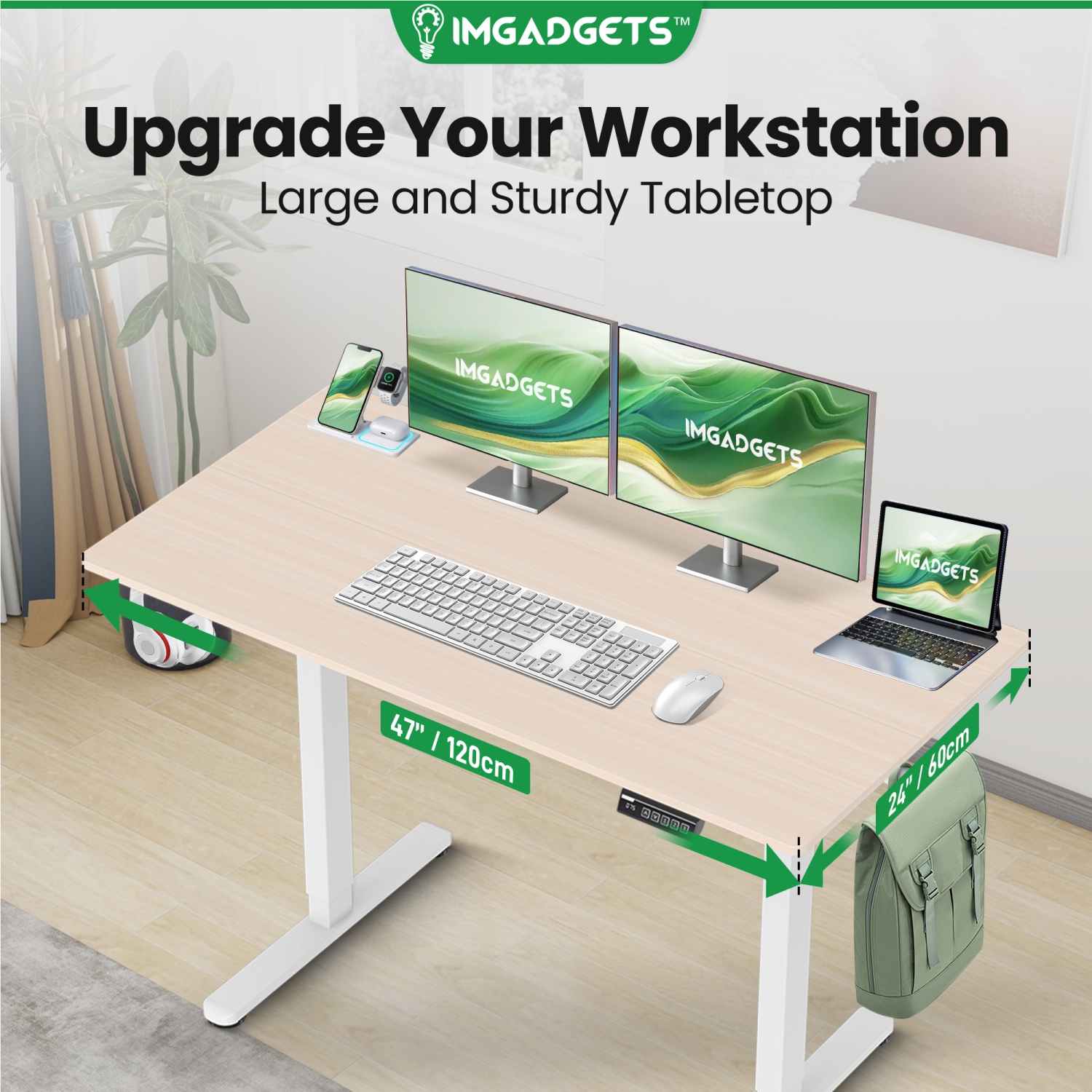 Bureau debout électrique à hauteur réglable avec surface de 47 x 24&nbsp;po d'IMGadgets| Idéal pour le bureau à domicile | 3 préréglages de mémoire,