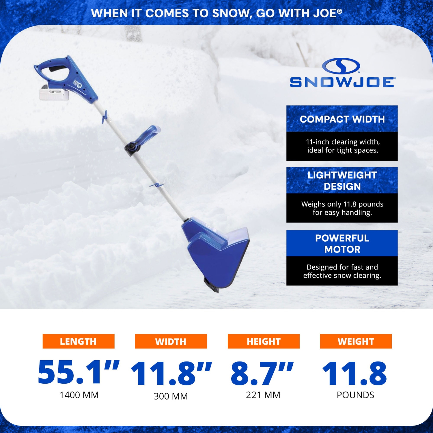 Snow Joe 24V 5Ah Cordless Snow Shovel Kit for Car Driveway Snow Removal, Blue