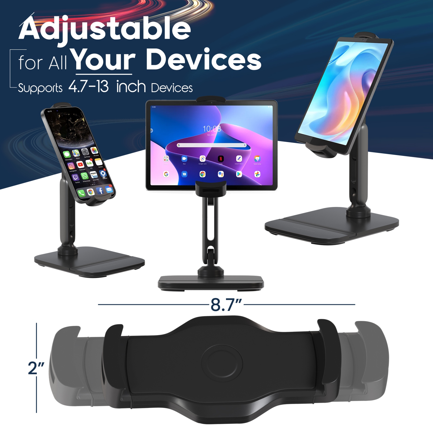 Support de tablette de SHOPPINGALL pour téléphone/tablette de 4,7 à 13&nbsp;po, iPad, iPhone, Samsung, Google, Kindle, support pour appareil portatif