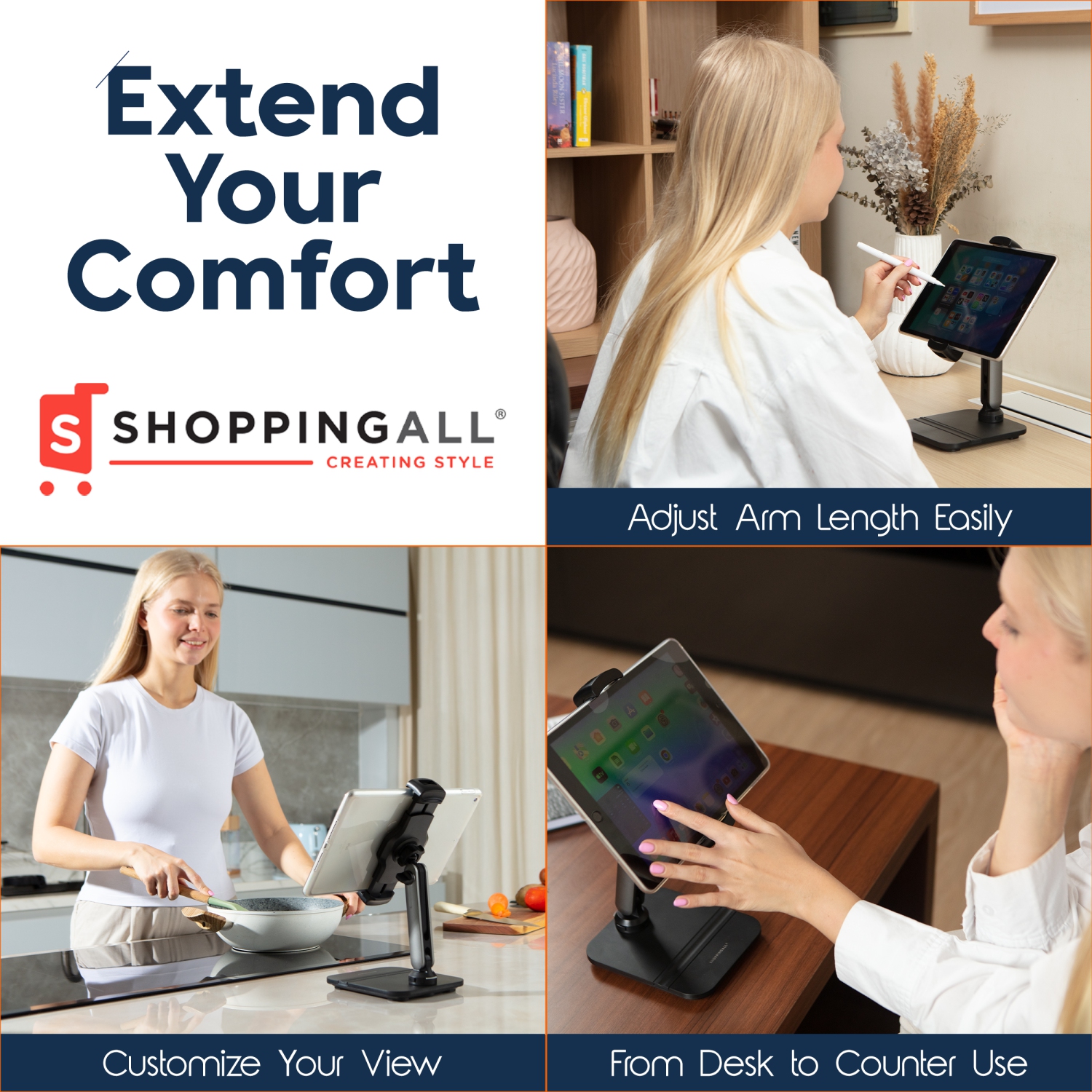 Support de tablette de SHOPPINGALL pour téléphone/tablette de 4,7 à 13&nbsp;po, iPad, iPhone, Samsung, Google, Kindle, support pour appareil portatif