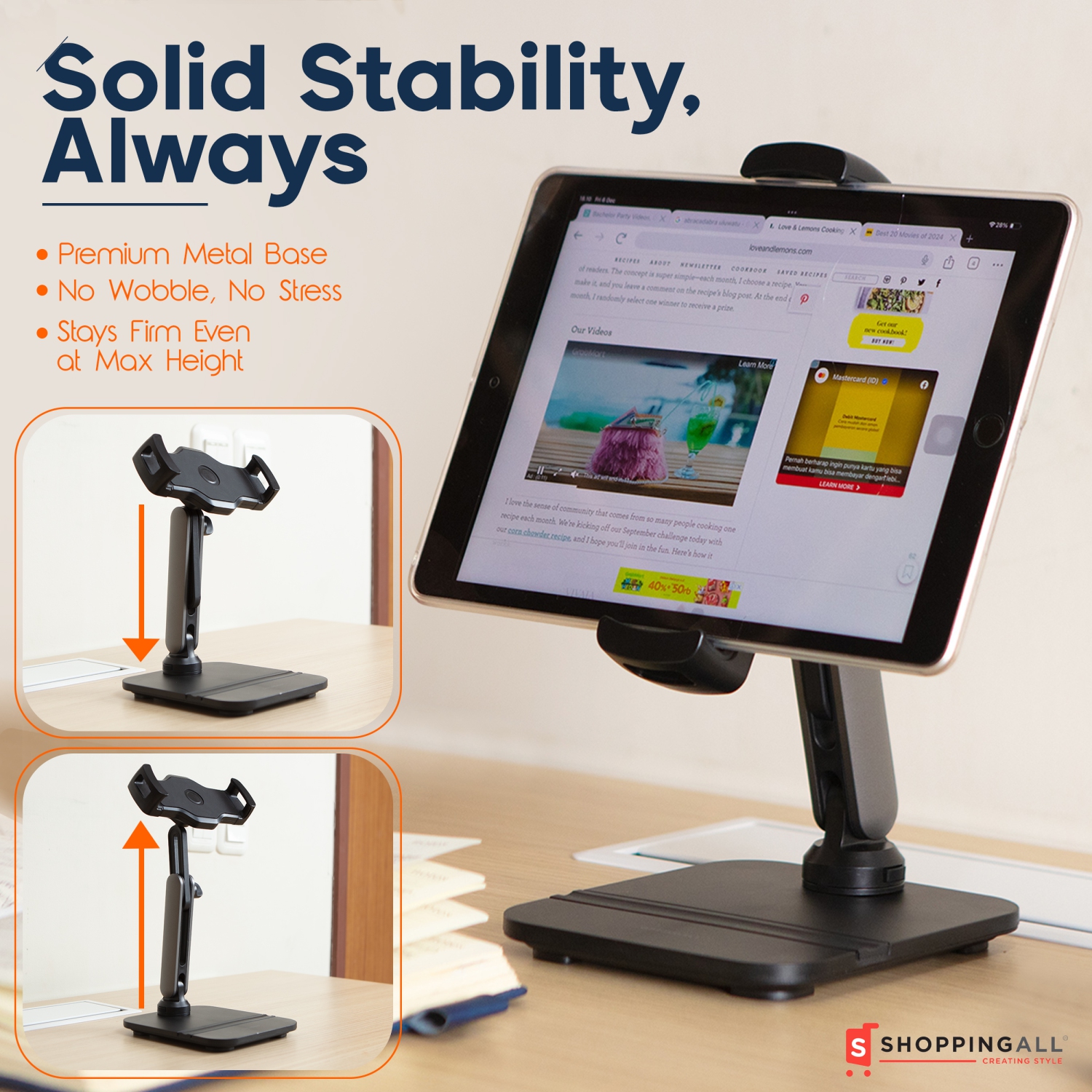 Support de tablette de SHOPPINGALL pour téléphone/tablette de 4,7 à 13&nbsp;po, iPad, iPhone, Samsung, Google, Kindle, support pour appareil portatif