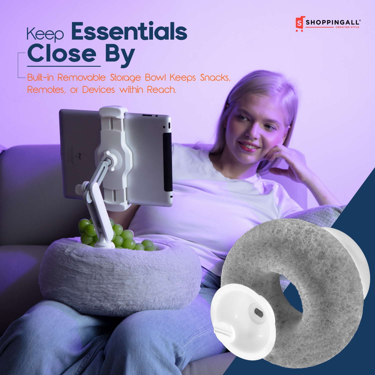 Porte-oreiller 2-en-1 de SHOPPINGALL pour téléphone/tablette/iPad/Kindle de 4,7 à 13&nbsp;po, support de téléphone réglable à 360° pour lit avec