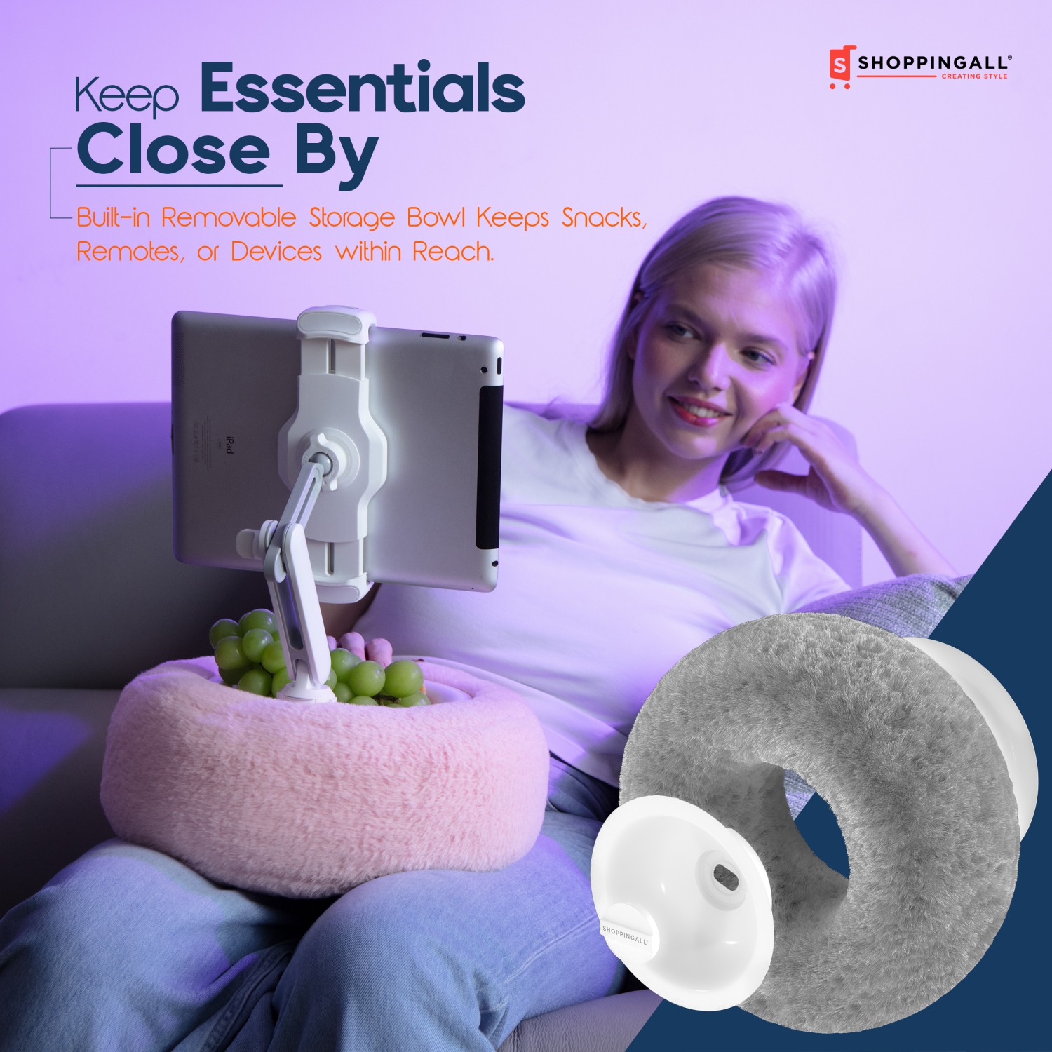 Porte-oreiller 2-en-1 de SHOPPINGALL pour téléphone/tablette/iPad/Kindle de 4,7 à 13&nbsp;po, support de téléphone réglable à 360° pour lit avec