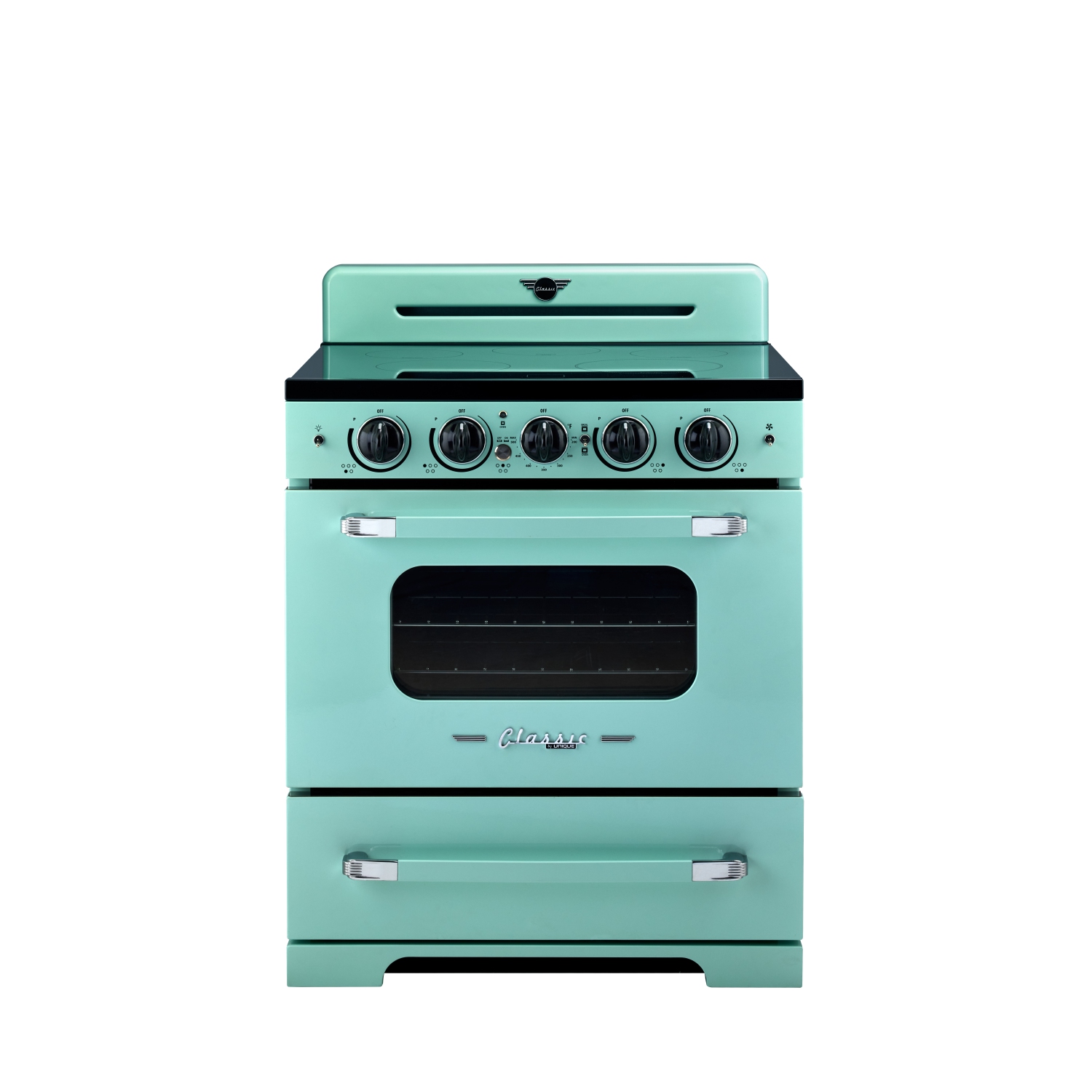 Électroménagers uniques - 3,9 pi3 Classic Retro avec Cuisinière à induction autonome avec friture à air chaud - Turquoise océan