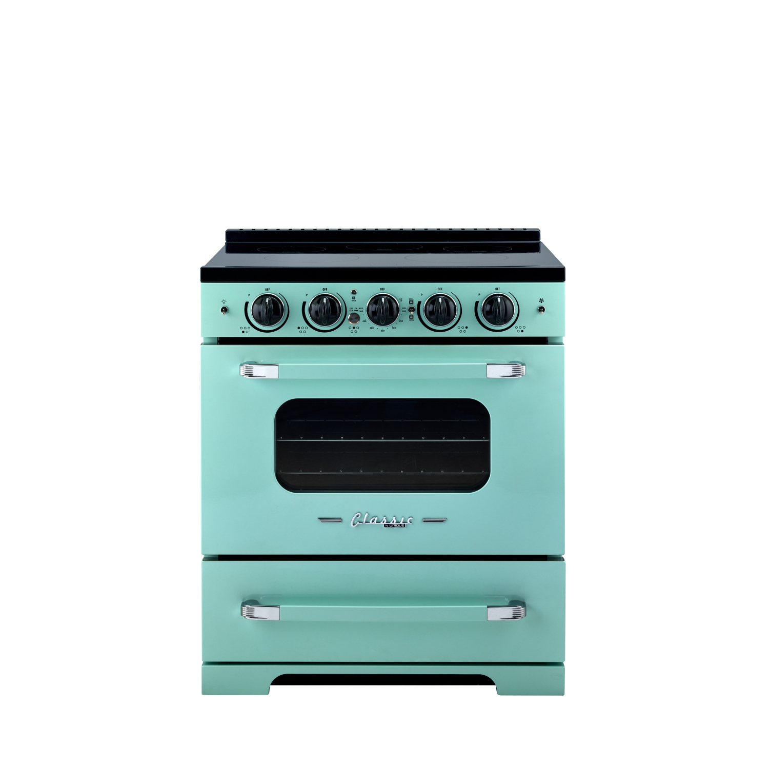 Électroménagers uniques - 3,9 pi3 Classic Retro avec Cuisinière à induction autonome avec friture à air chaud - Turquoise océan