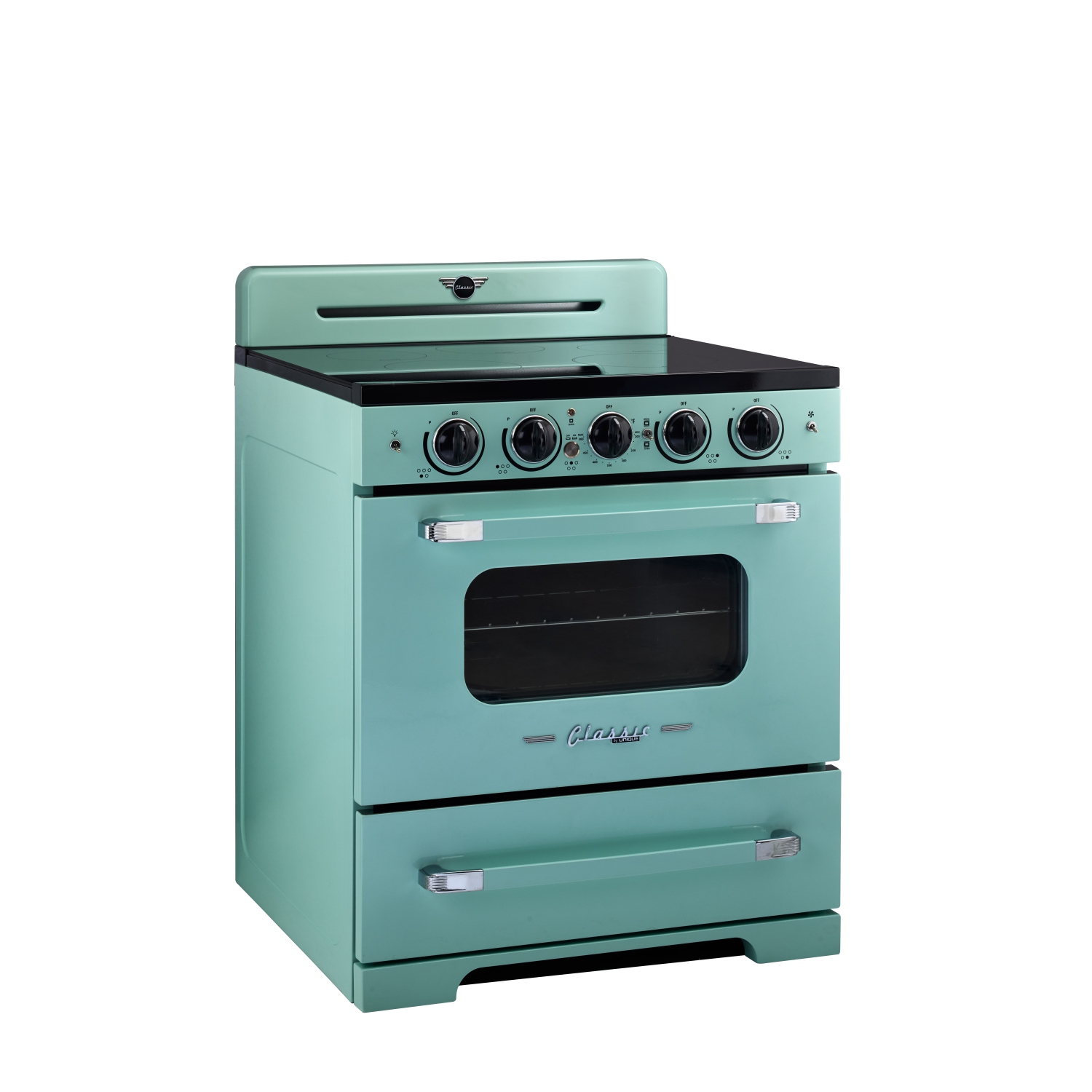 Électroménagers uniques - 3,9 pi3 Classic Retro avec Cuisinière à induction autonome avec friture à air chaud - Turquoise océan