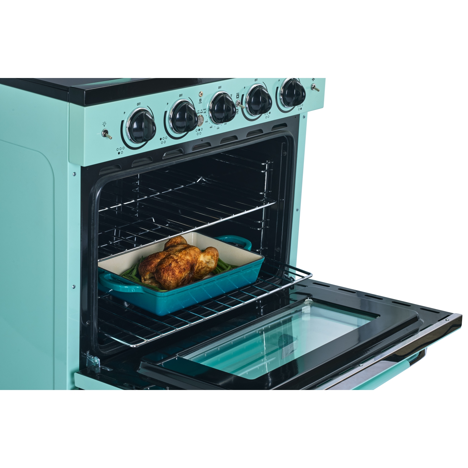 Électroménagers uniques - 3,9 pi3 Classic Retro avec Cuisinière à induction autonome avec friture à air chaud - Turquoise océan