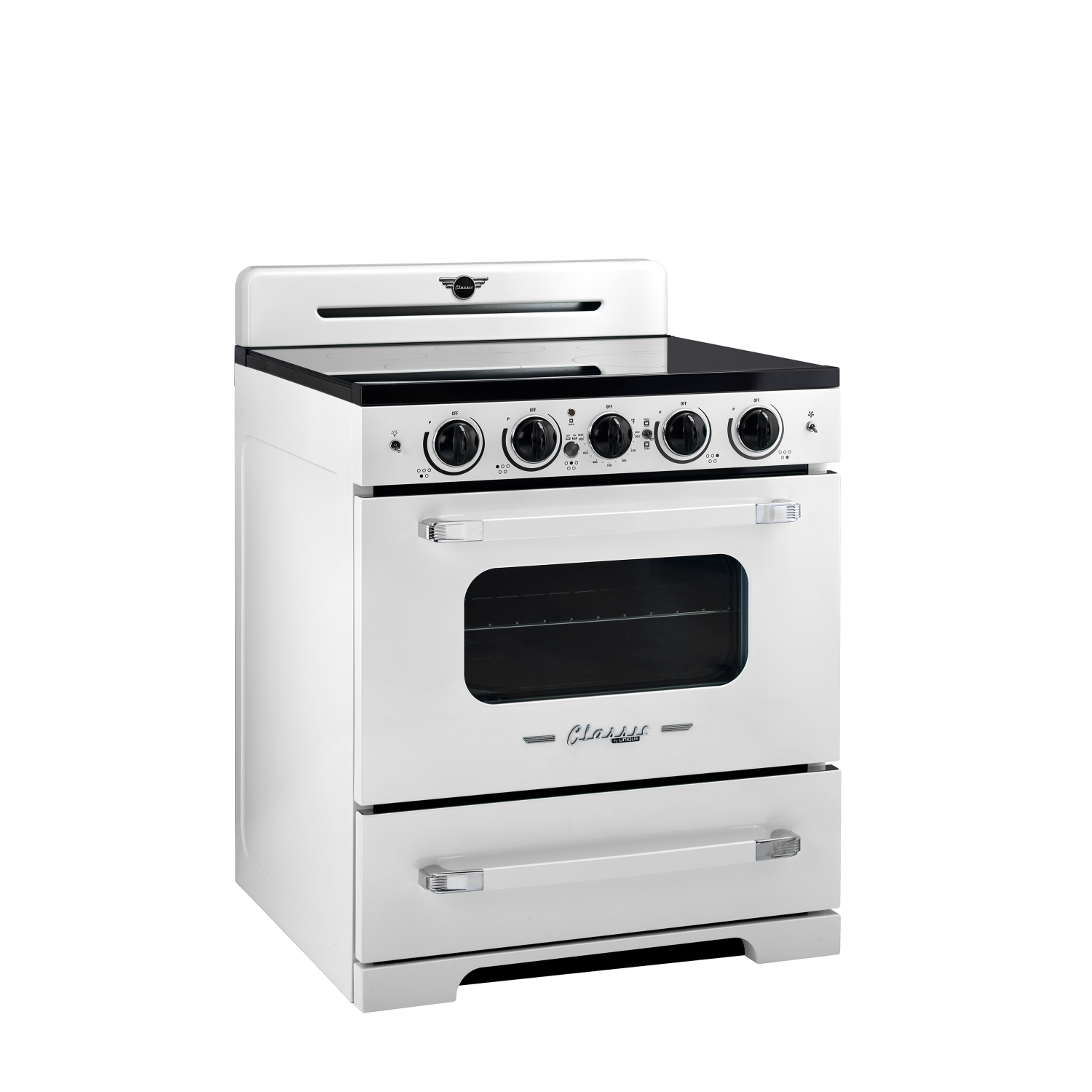 Électroménagers uniques - 3,9 pi3 Classic Retro avec Cuisinière à induction autonome avec friture à air chaud – Blanc guimauve