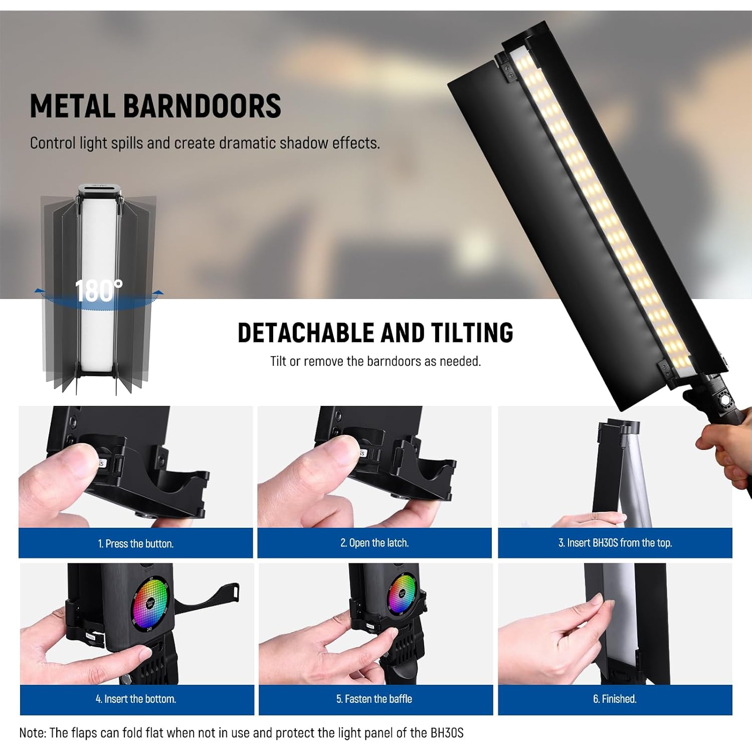 Boîte ouverte - Tube d'éclairage RVB NEEWER avec porte de grange en métal, contrôle 2,4 G/APPLICATION 360° RGBWW tactile pour la photographie, lampe