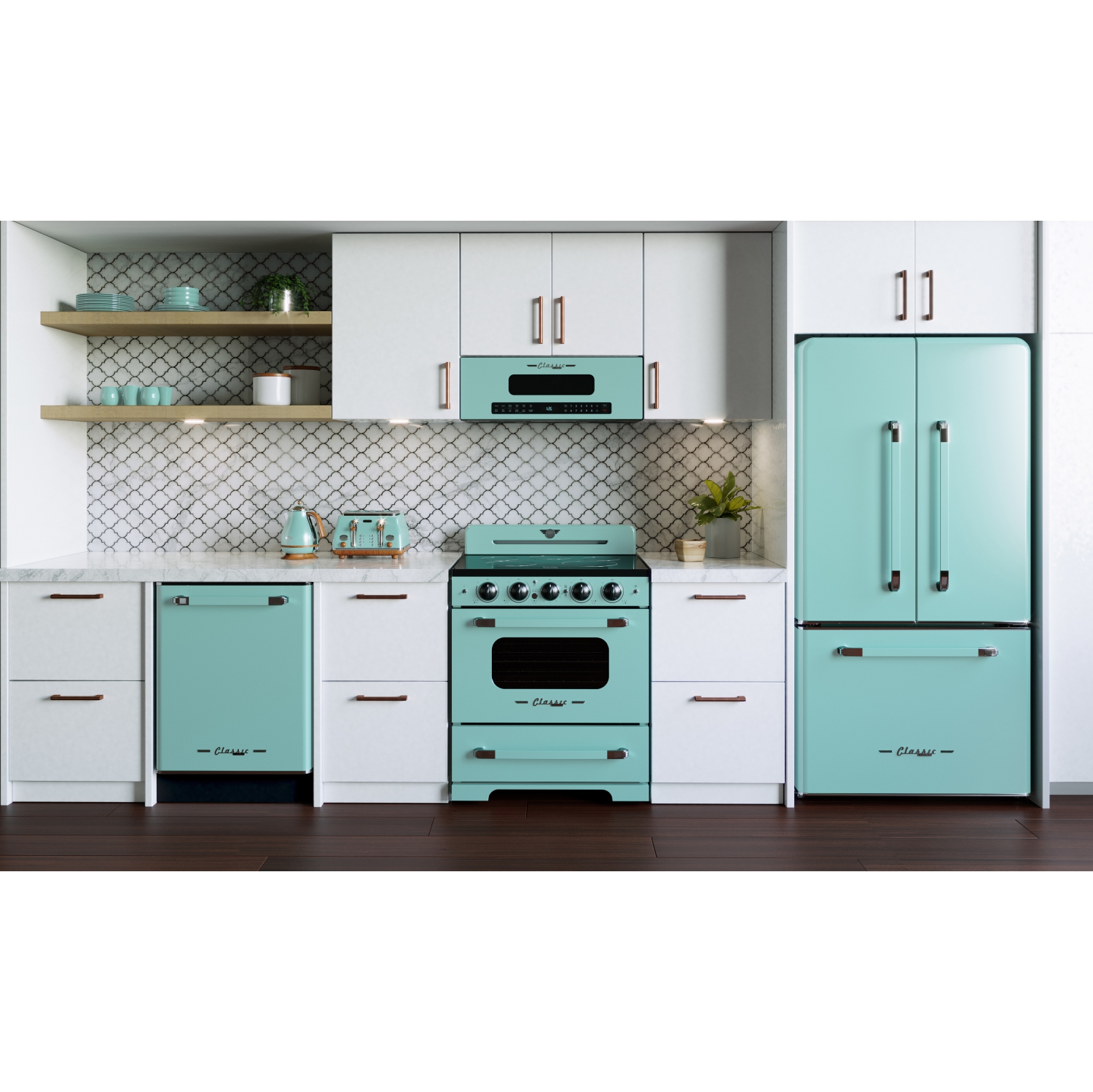 Unique Appliances - Four à micro-ondes rétro à hotte intégrée 30 po Classic Retro - Turquoise océan