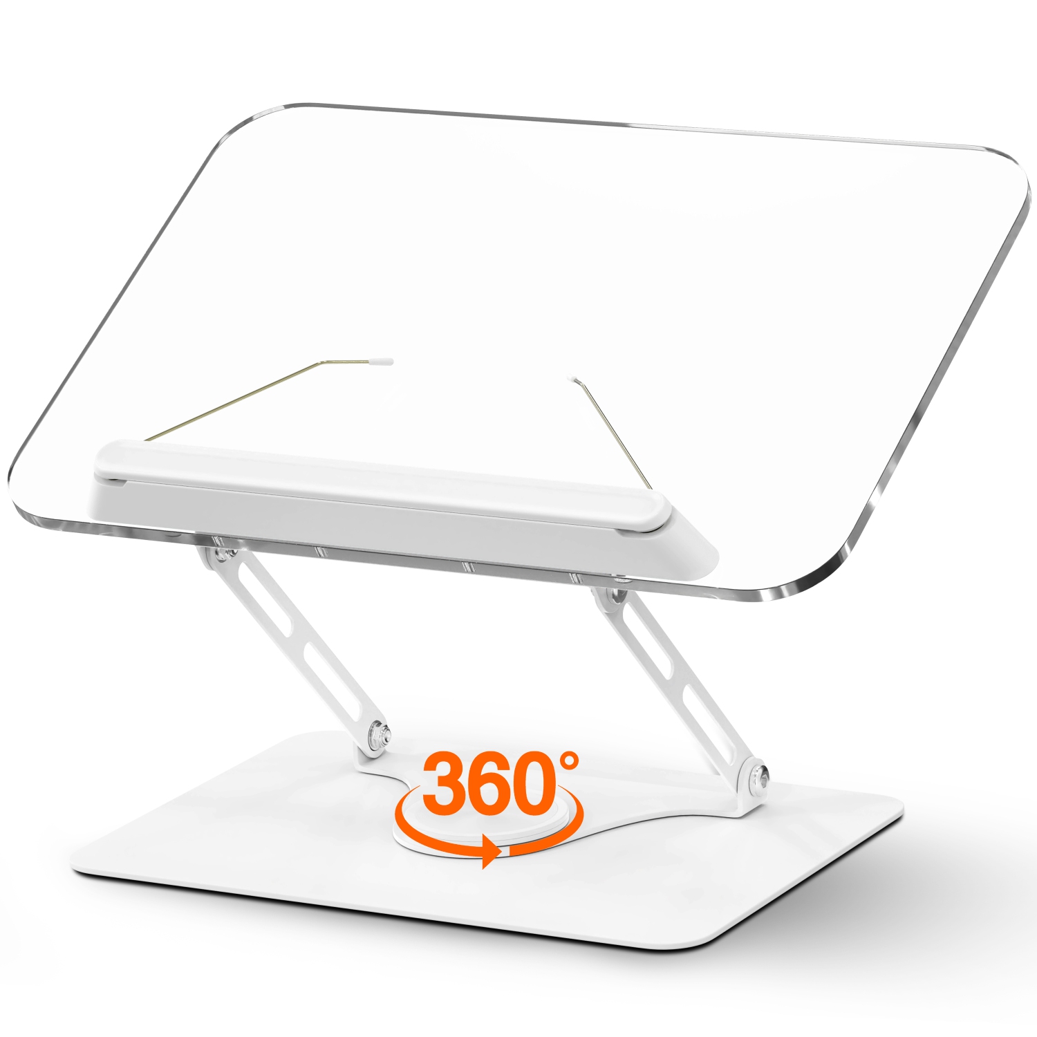 SHOPPINGALL Acrylic Book Riser for Reading, Book Holder with 360° Rotating Base, Elastic Book Clips, Multi-Purpose Stand for Recipe, Cookbook,
