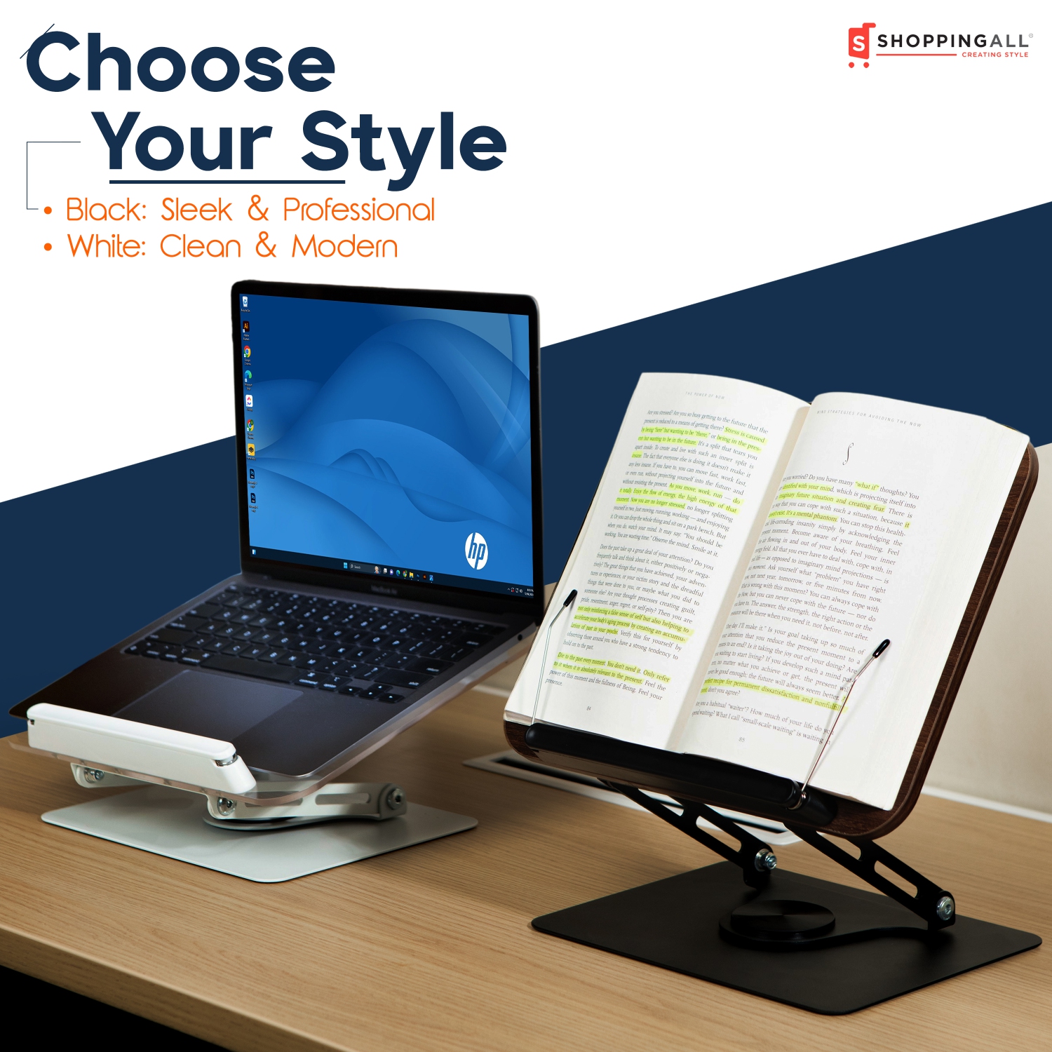 Support de lecture de SHOPPINGALL, support de livre avec base rotative à 360°, pinces élastiques, support d'affichage tout usage pour recettes, livre