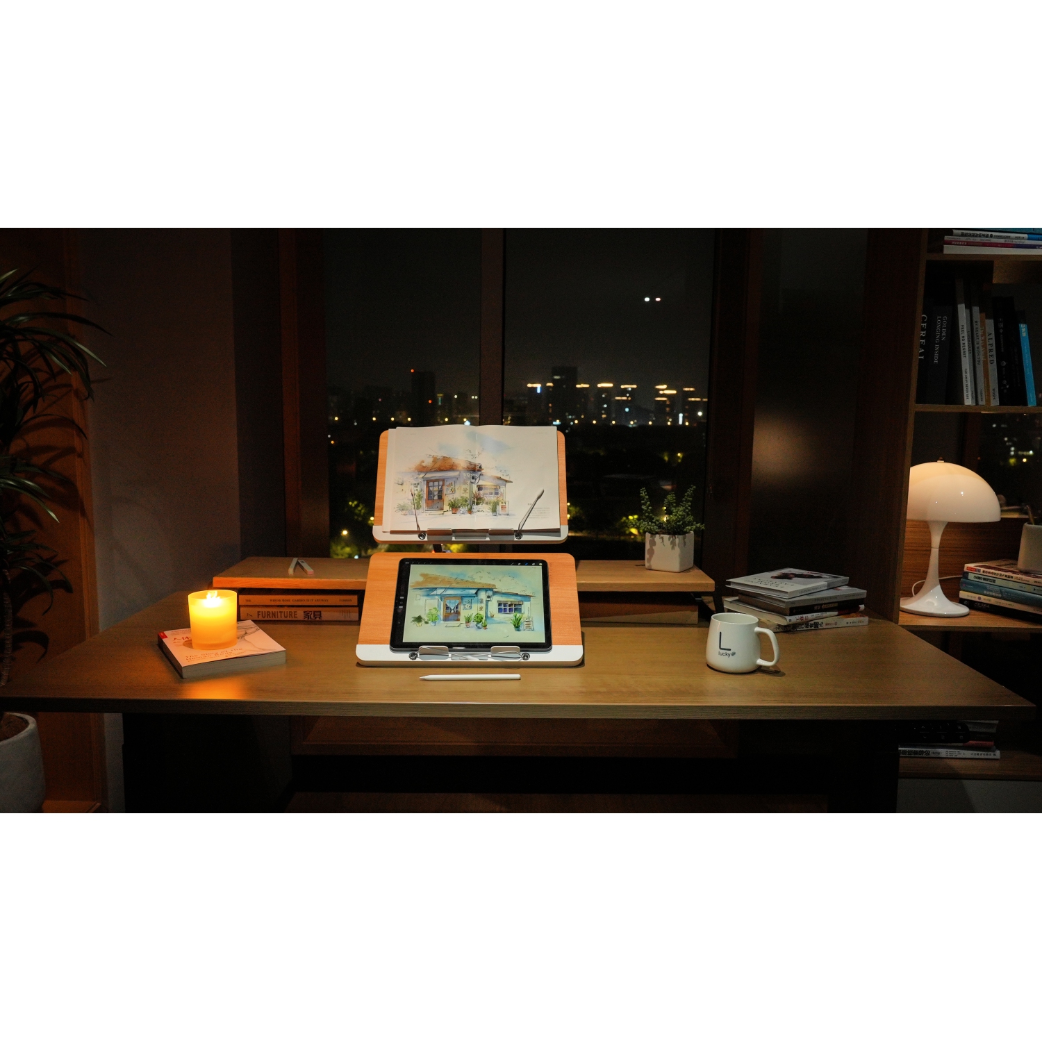 Support à livres portatif de SHOPPINGALL, plateau à livres ajustable avec pinces élastiques - élévateur d'affichage polyvalent stable pour recettes,