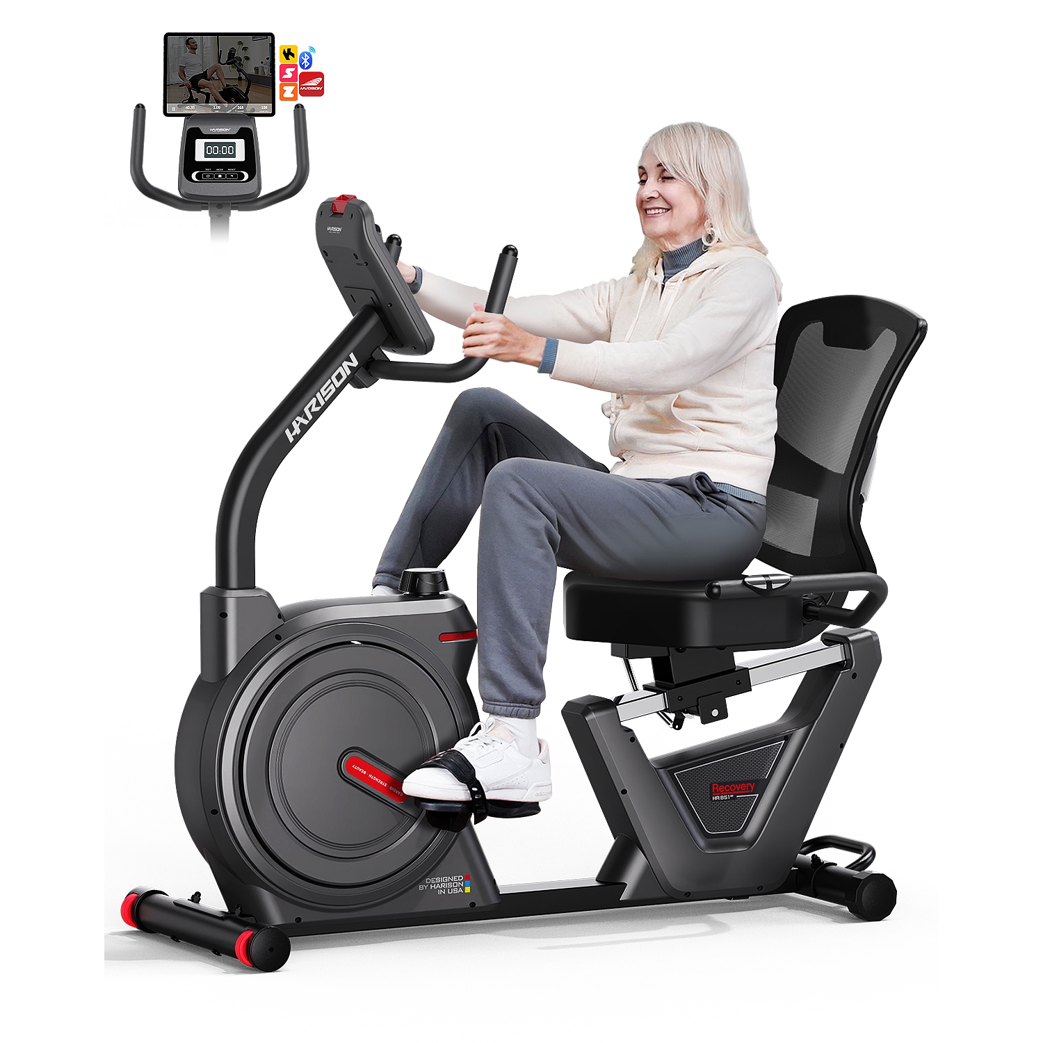 HARISON Semi Commercial Magnetic Recumbent Exercise Bike for Home with 450 lbs, Recumbent Bikes for Seniors & Adults with 2-in-1 LCD Monitor & Tablet