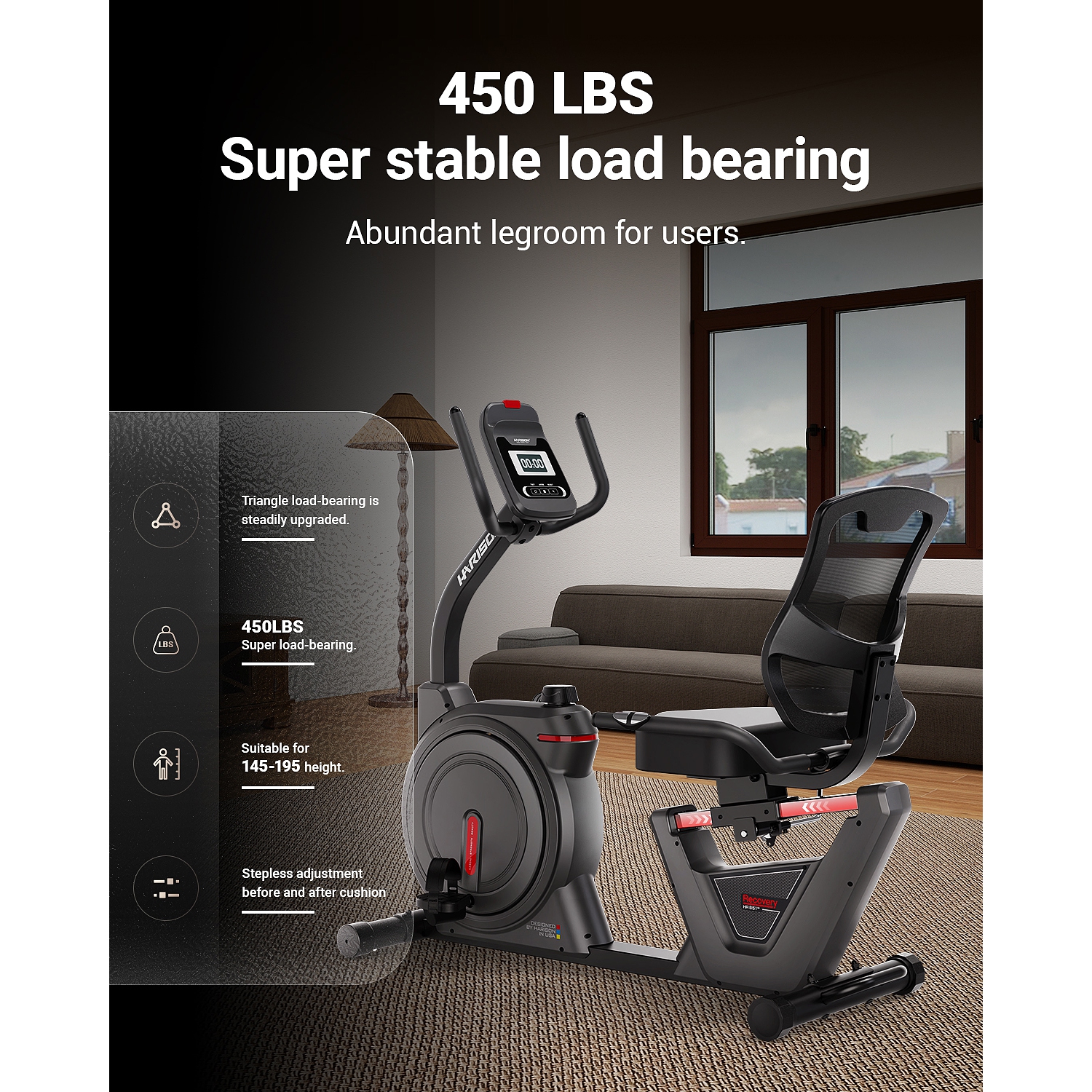 HARISON Semi Commercial Magnetic Recumbent Exercise Bike for Home with 450 lbs, Recumbent Bikes for Seniors & Adults with 2-in-1 LCD Monitor & Tablet