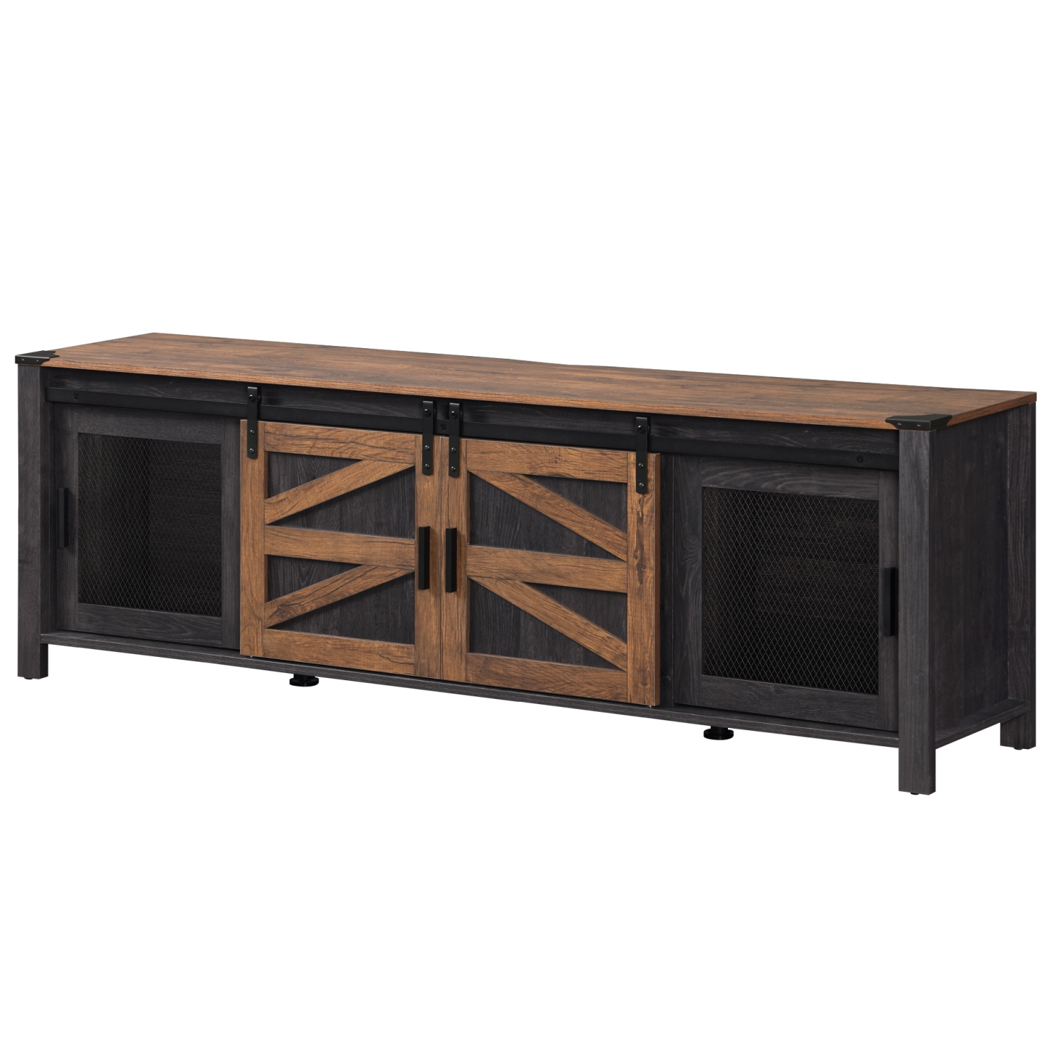 Meuble champêtre pour téléviseur de 75 po, meuble multimédia à porte de grange coulissante avec tablette de rangement pour chambre à