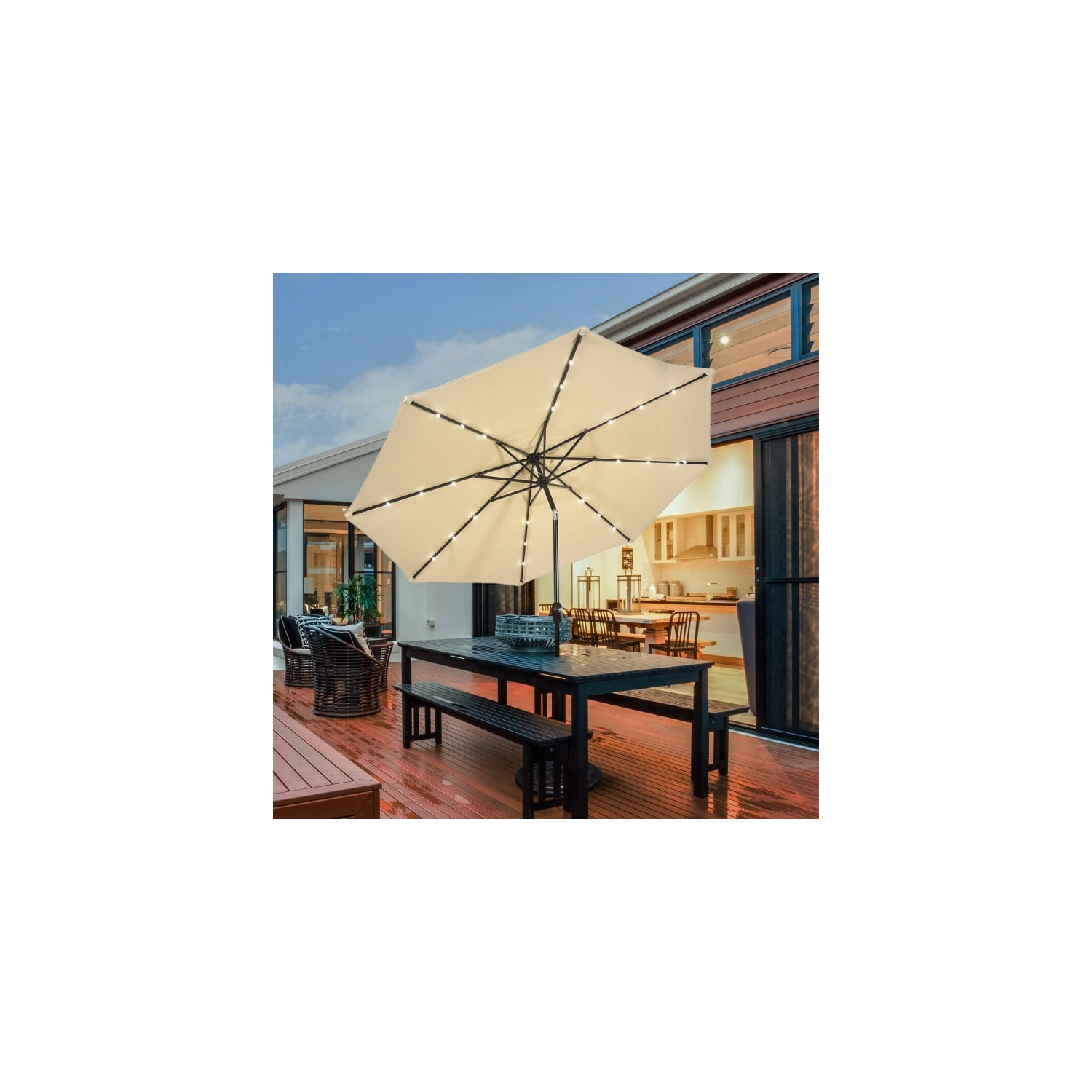 Bright Solar LED Patio Umbrella 10 Feet for Garden and Deck