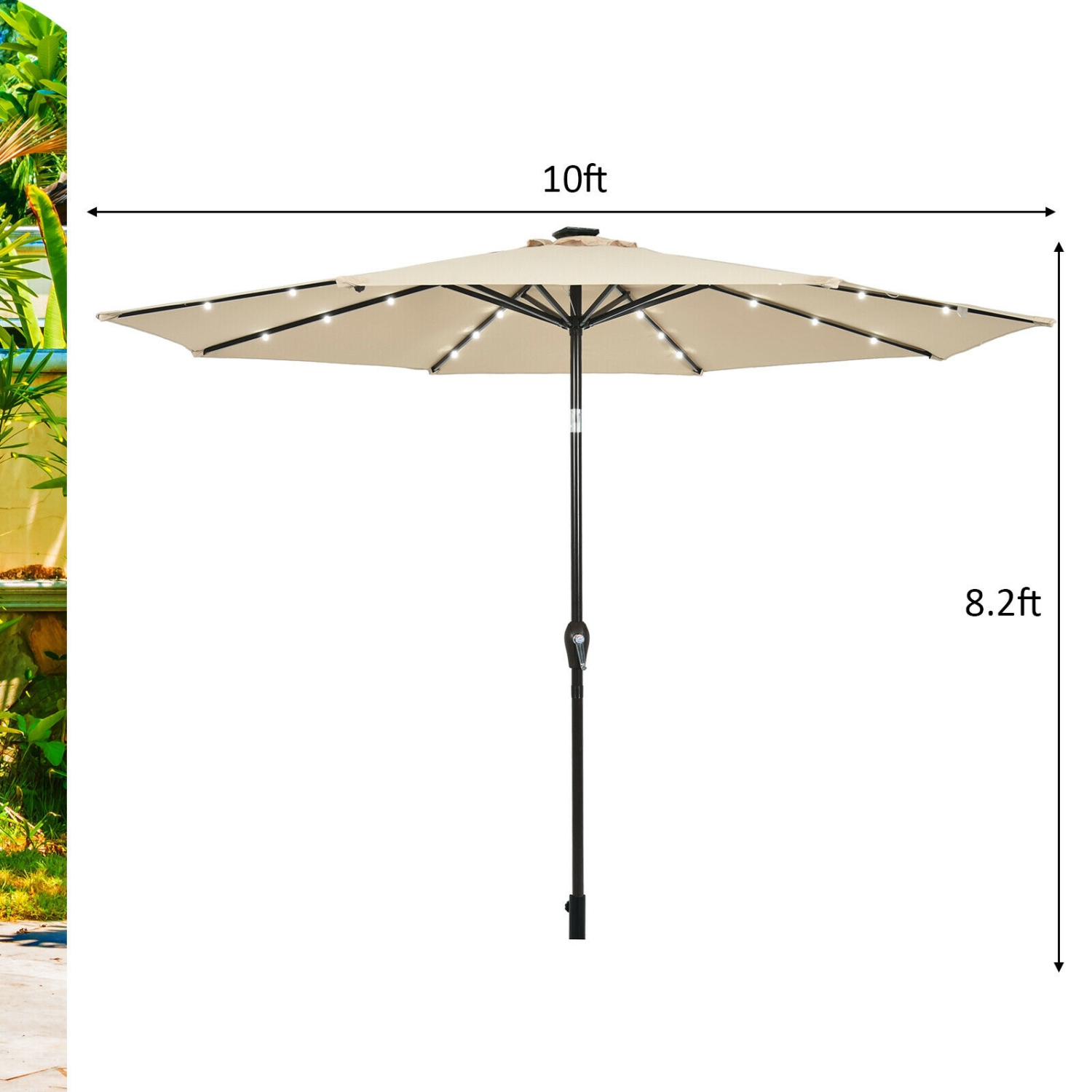 Bright Solar LED Patio Umbrella 10 Feet for Garden and Deck