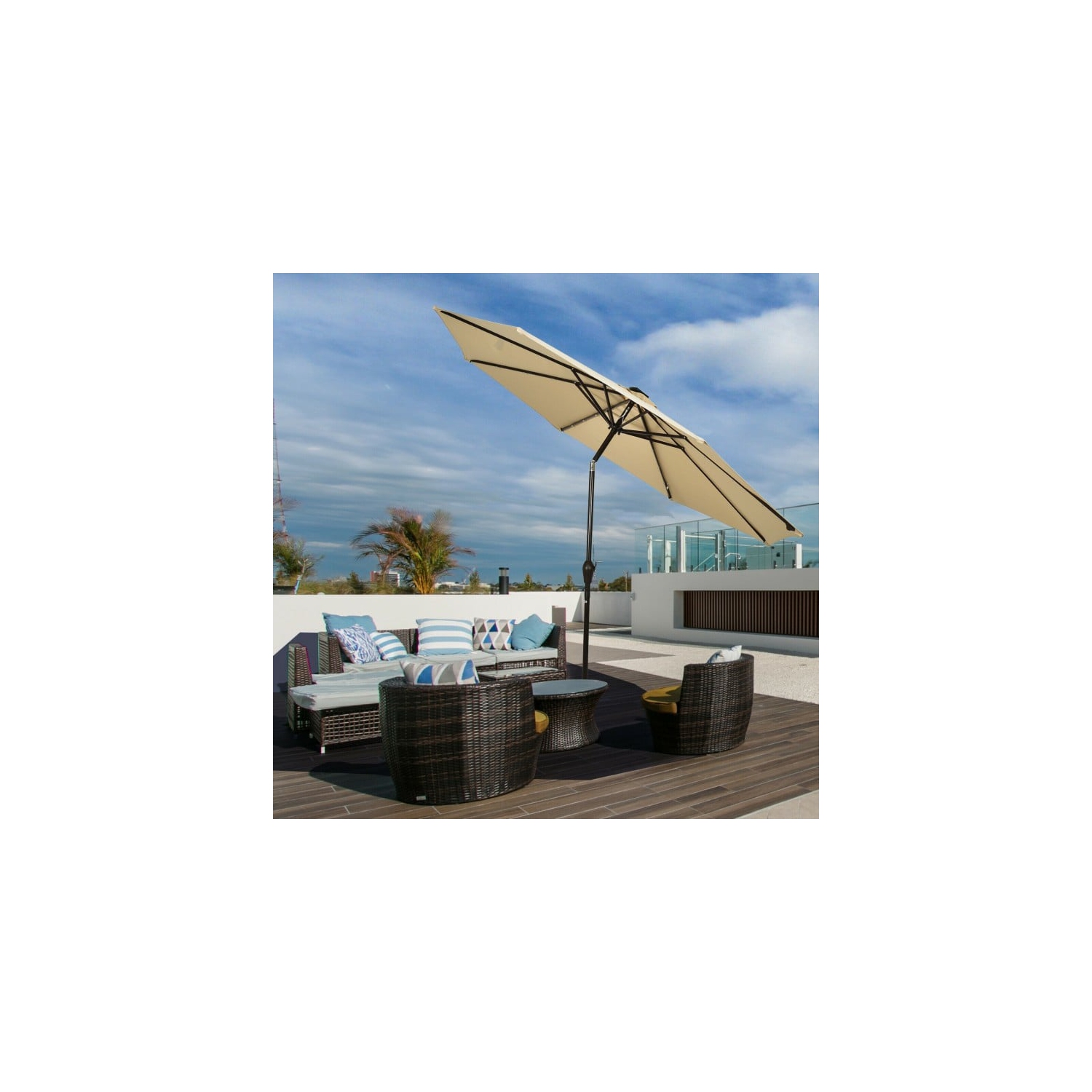 Bright Solar LED Patio Umbrella 10 Feet for Garden and Deck