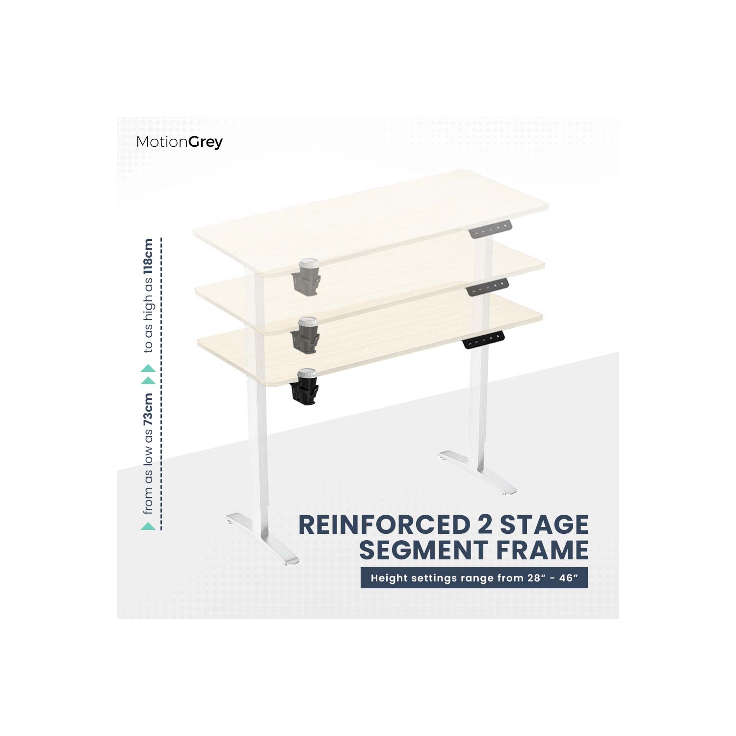 Bureau debout électrique ajustable MotionGrey avec réglages de mémoire - Cadre blanc supérieur brun clair 43 x 24&nbsp;po - Bureau ergonomique pour