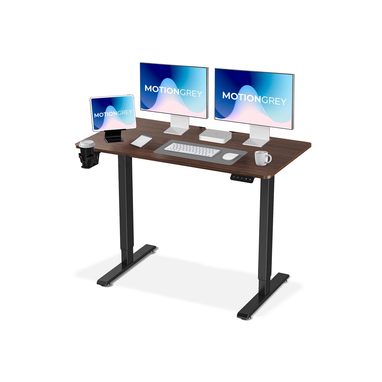 MotionGrey Ergo2 - Adjustable Electric Standing Desk with Memory Settings - 43"x24" Dark Brown Top Black Frame - Ergonomic Sit-to-Stand Desk for Home