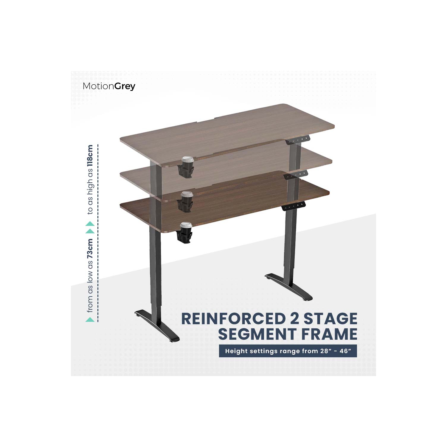 MotionGrey Ergo2 - Adjustable Electric Standing Desk with Memory Settings - 43"x24" Dark Brown Top Black Frame - Ergonomic Sit-to-Stand Desk for Home