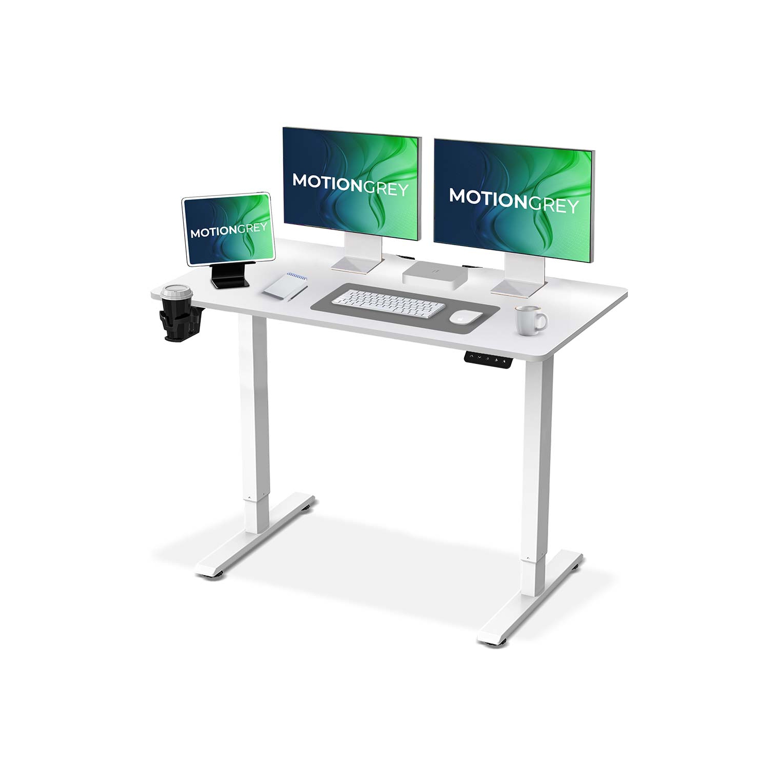 MotionGrey Ergo2 - Adjustable Electric Standing Desk with Memory Settings - 43"x24" White Top White Frame - Ergonomic Sit-to-Stand Desk for Home and