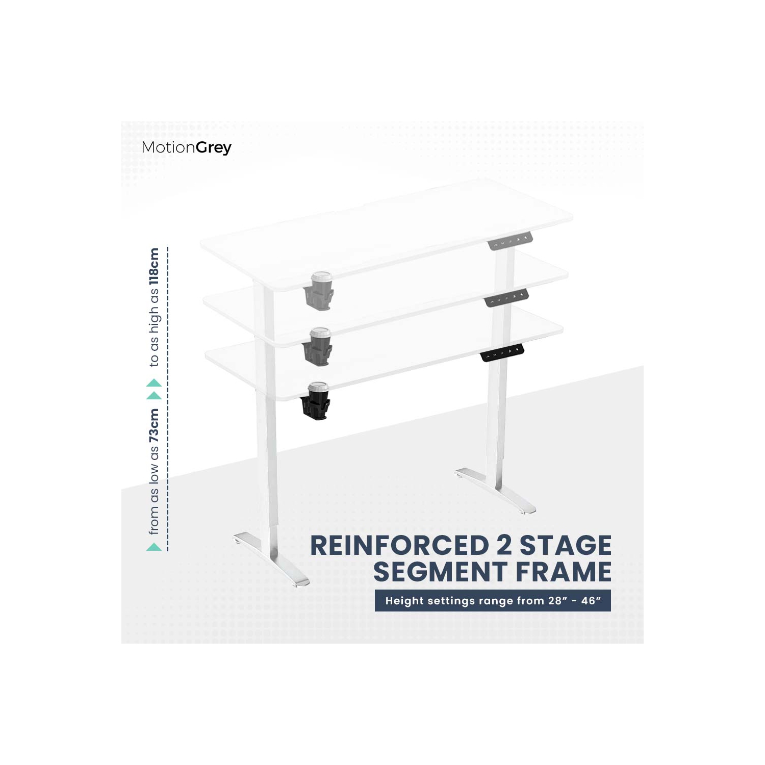 MotionGrey Ergo2 - Adjustable Electric Standing Desk with Memory Settings - 43"x24" White Top White Frame - Ergonomic Sit-to-Stand Desk for Home and