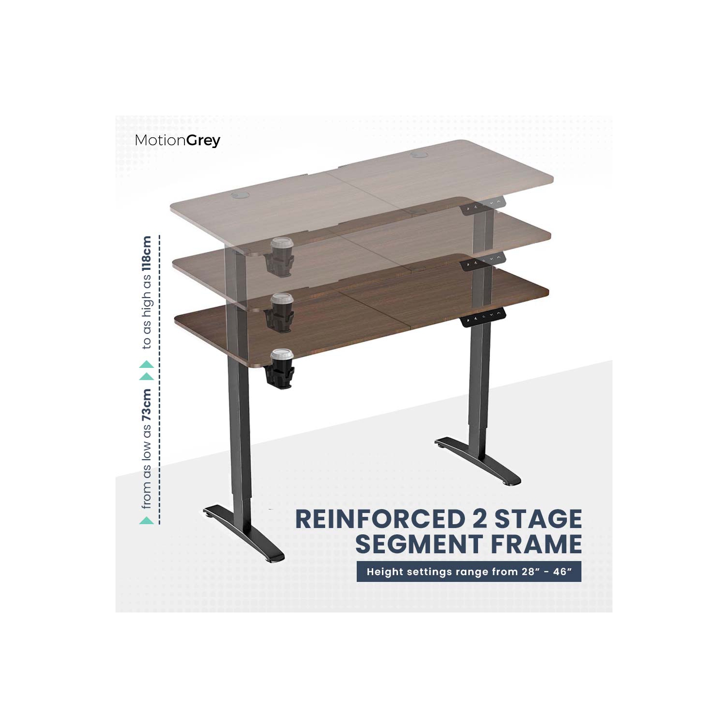 MotionGrey Ergo2 - Adjustable Electric Standing Desk with Memory Settings - 55"x24" Dark Brown Top Black Frame - Ergonomic Sit-to-Stand Desk for Home