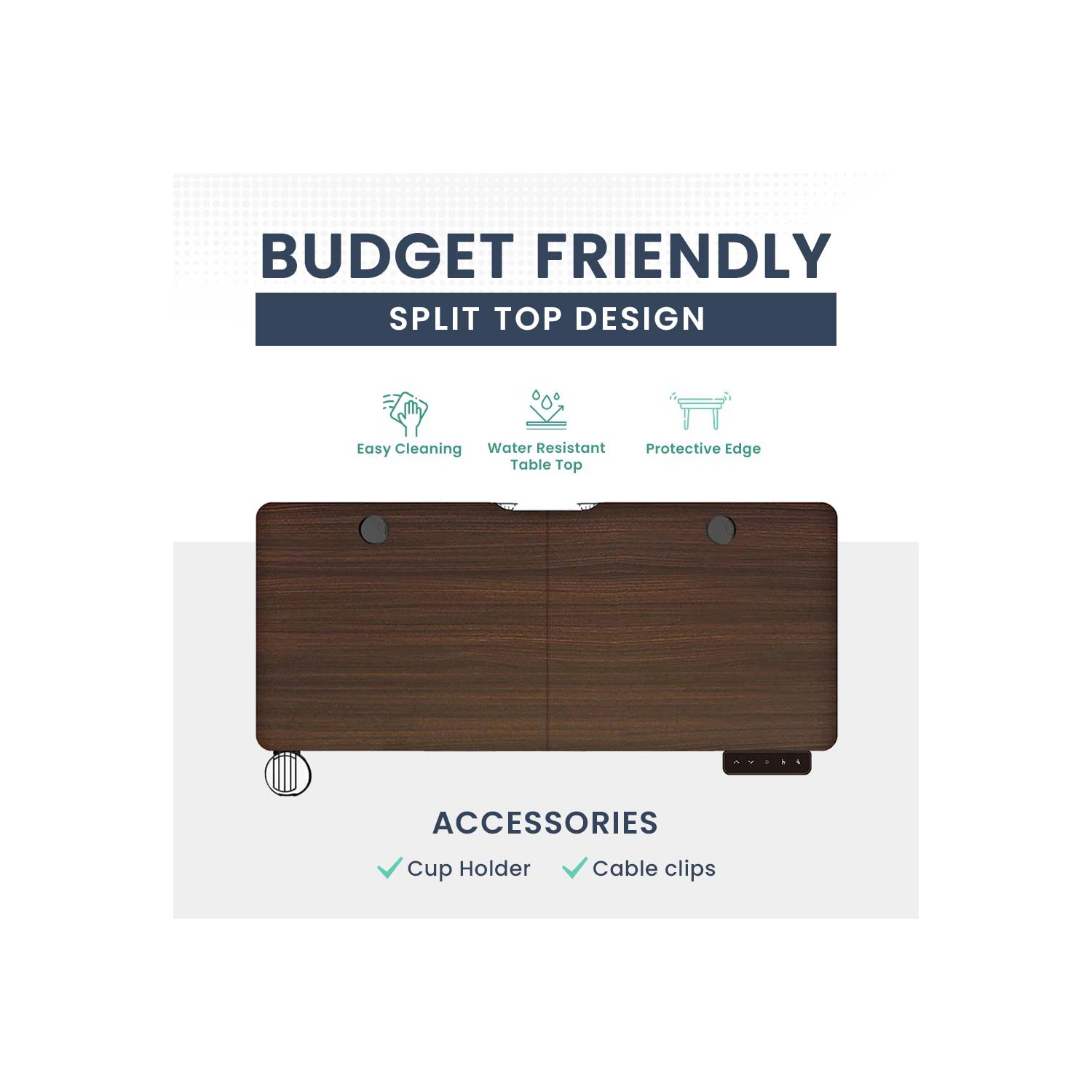 MotionGrey Ergo2 - Adjustable Electric Standing Desk with Memory Settings - 55"x24" Dark Brown Top Black Frame - Ergonomic Sit-to-Stand Desk for Home