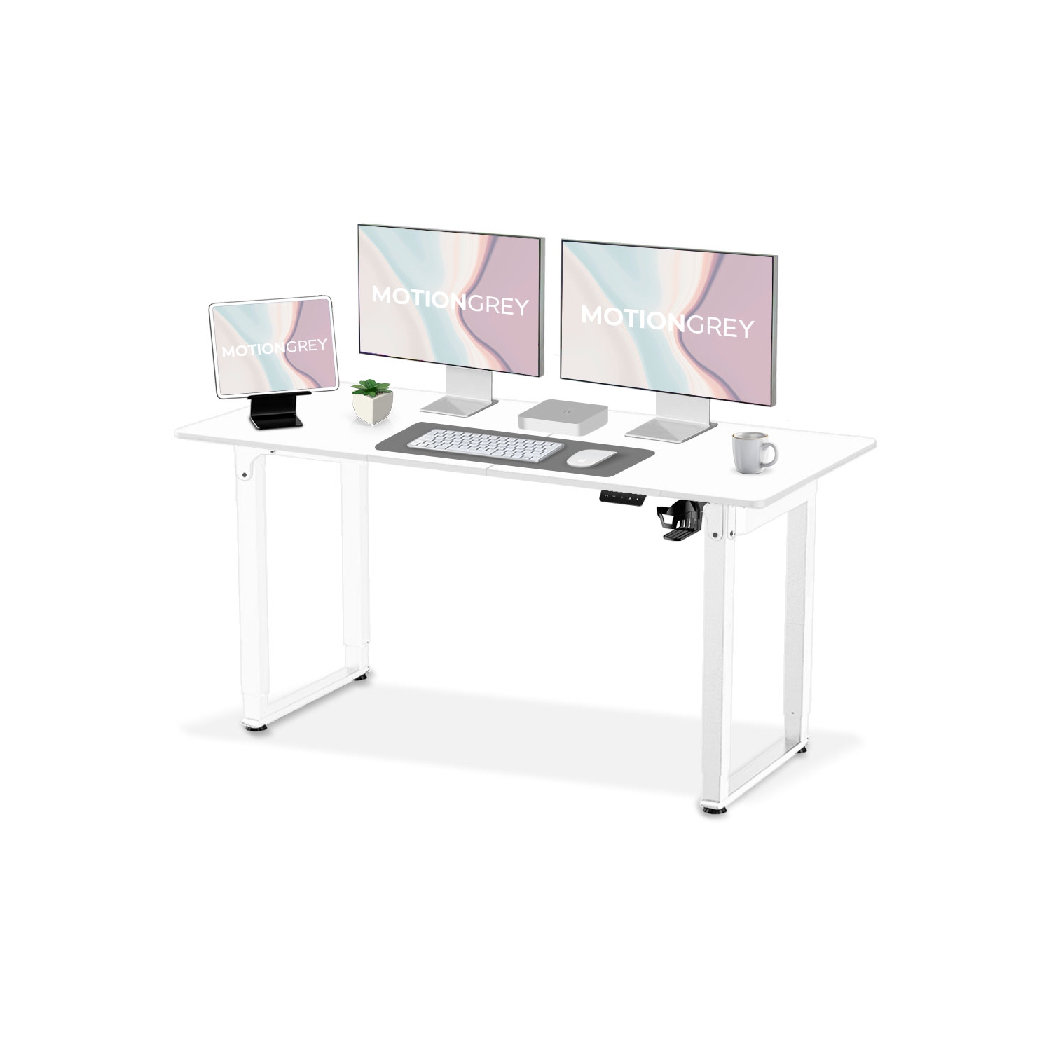 MotionGrey Ergo2 Pro - Adjustable Electric Standing Desk with Memory Settings - 55" x 28" White Top White Frame - Ergonomic Sit-to-Stand Desk for
