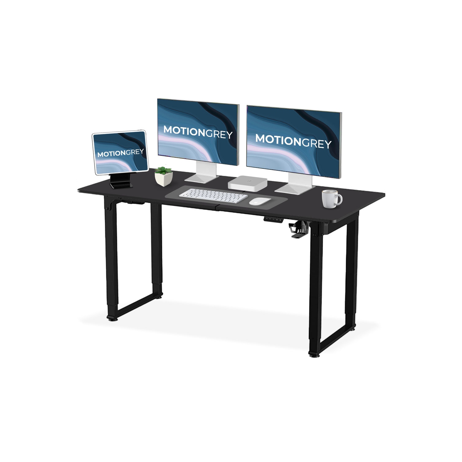 MotionGrey Ergo2 Pro - Adjustable Electric Standing Desk with Memory Settings - 55" x 28" Black Top Black Frame - Ergonomic Sit-to-Stand Desk for