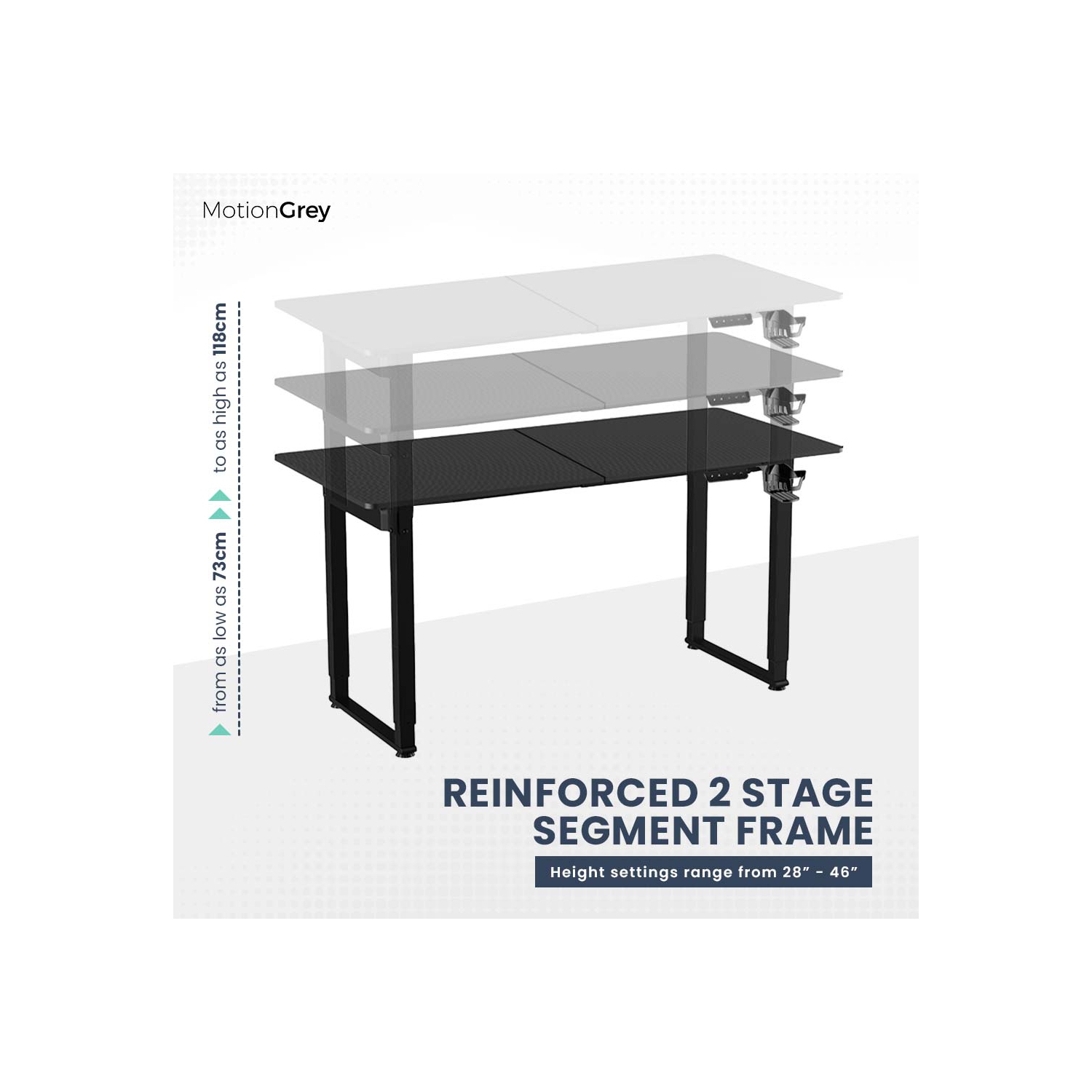 MotionGrey Ergo2 Pro - Adjustable Electric Standing Desk with Memory Settings - 55" x 28" Black Top Black Frame - Ergonomic Sit-to-Stand Desk for