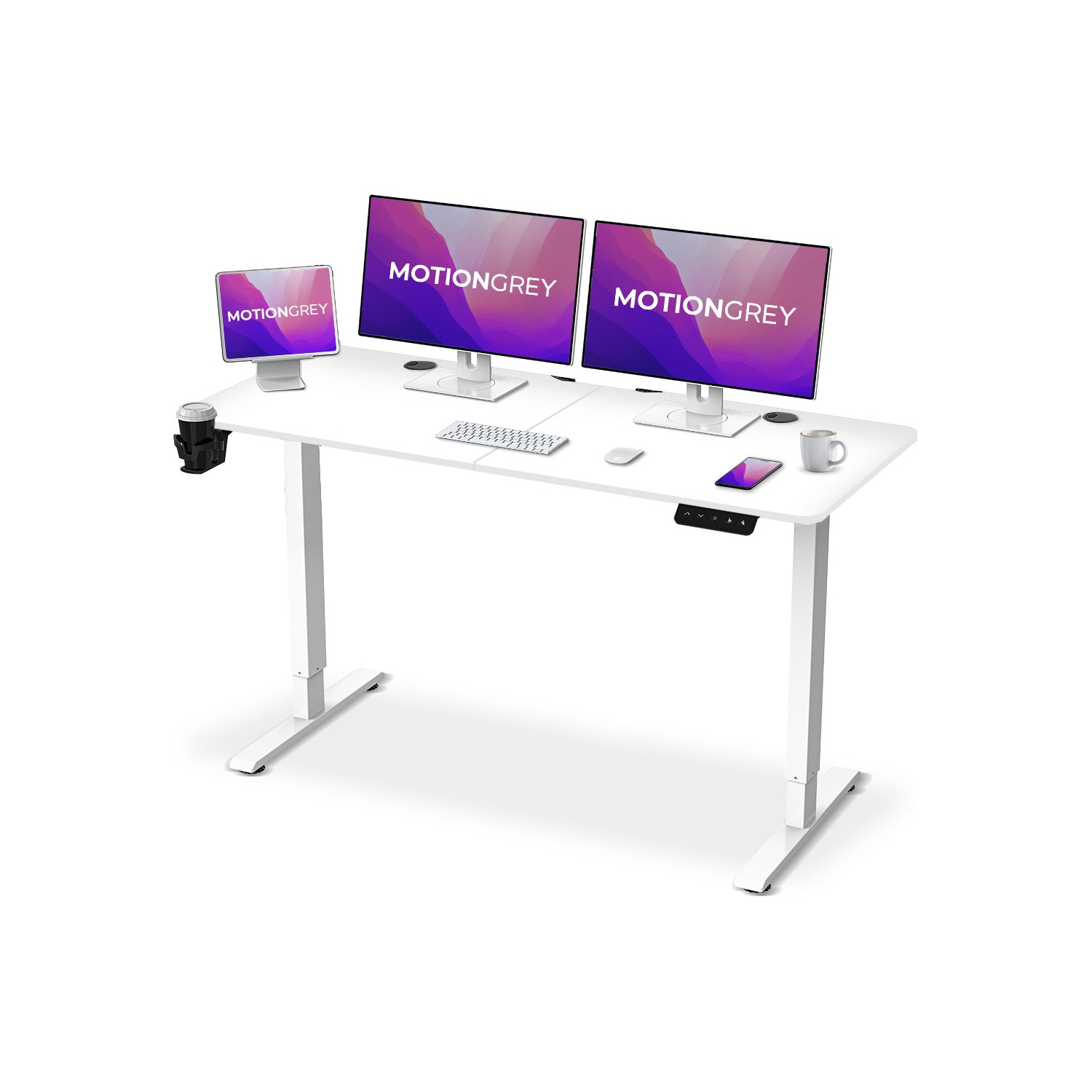MotionGrey Ergo2 - Adjustable Electric Standing Desk with Memory Settings - 55"x24" White Top White Frame - Ergonomic Sit-to-Stand Desk for Home and