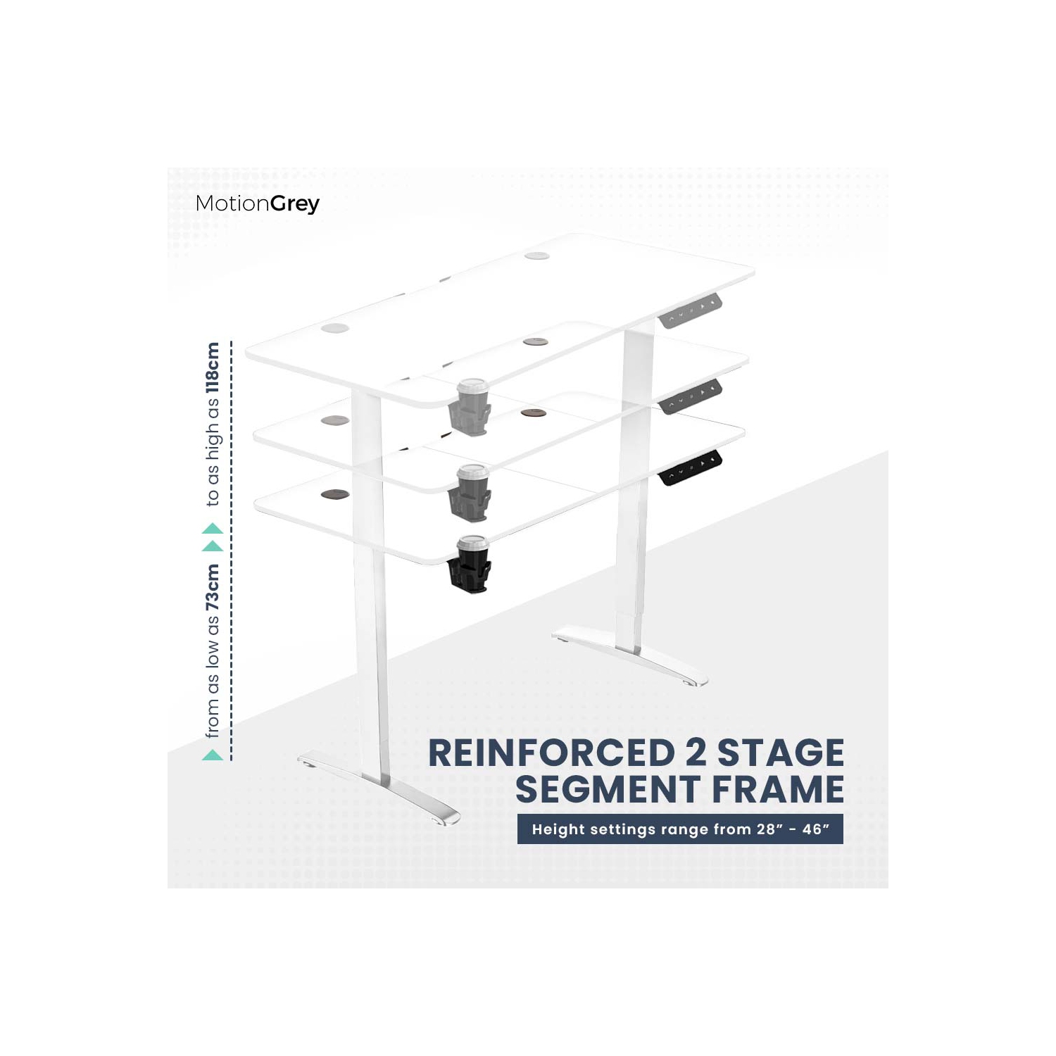 MotionGrey Ergo2 - Adjustable Electric Standing Desk with Memory Settings - 55"x24" White Top White Frame - Ergonomic Sit-to-Stand Desk for Home and