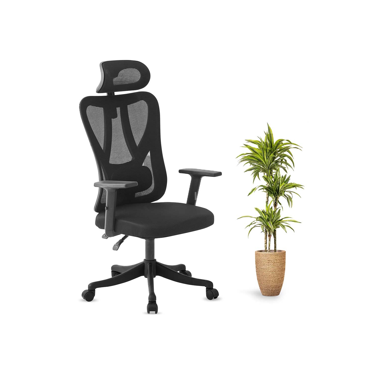 MotionGrey MC3 Ergonomic Office Chair - Comfy High Mesh Back Support with Adjustable Armrests - Black Desk Computer Chairs Perfect for Home Gaming