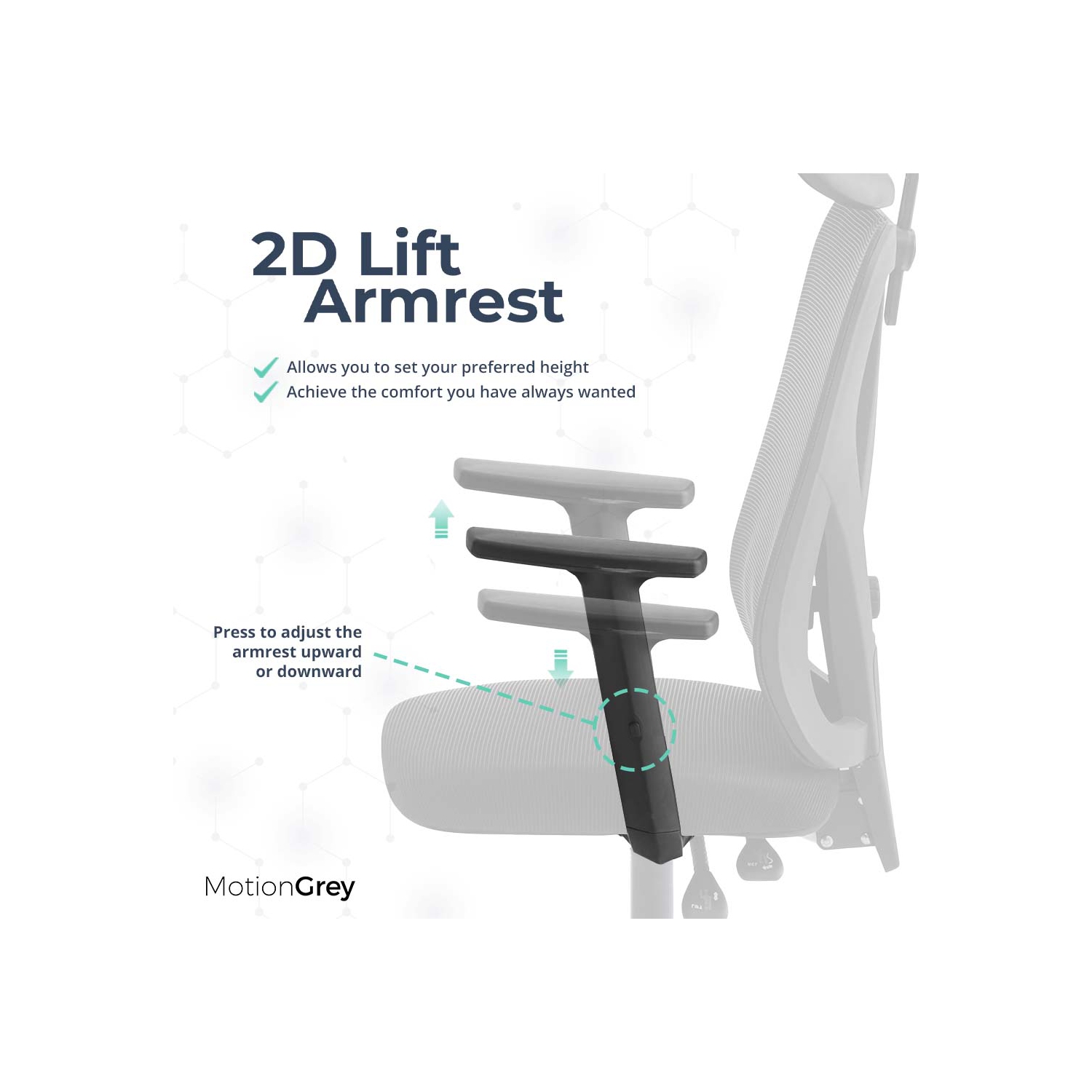 MotionGrey MC3 Ergonomic Office Chair - Comfy High Mesh Back Support with Adjustable Armrests - Black Desk Computer Chairs Perfect for Home Gaming