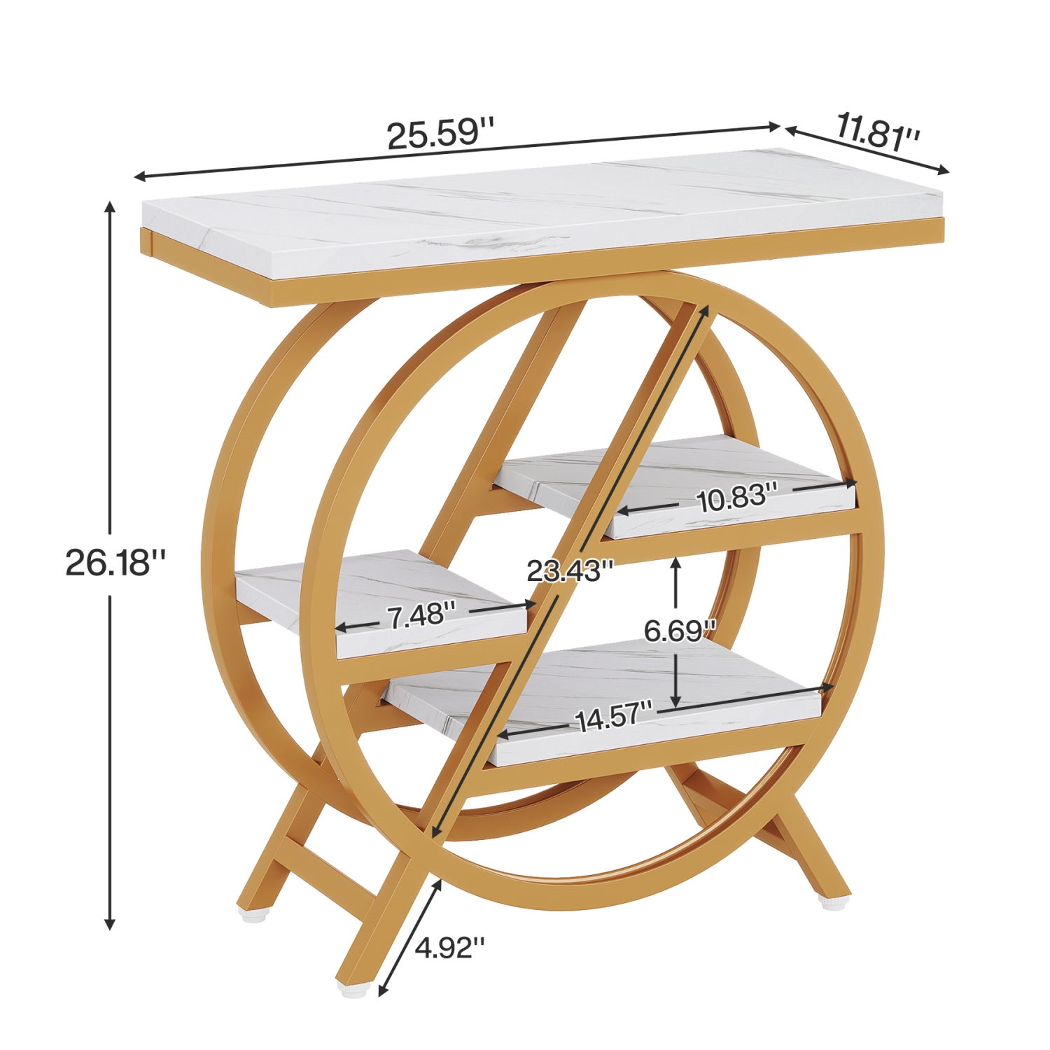 Tribesigns 3-Tier End Table, Wood Sofa Side Table with Geometric Metal Frame for Living Room Bedroom