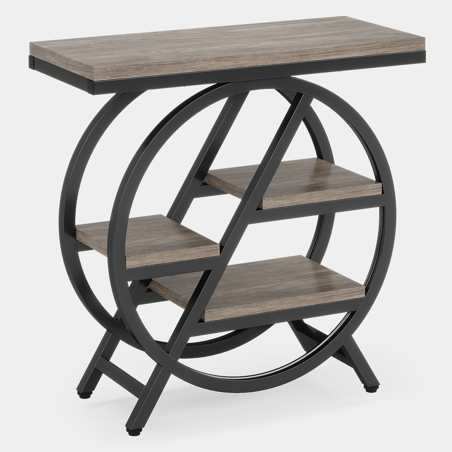 Tribesigns – Table de bout à 3 niveaux, table d'appoint de canapé en bois avec cadre géométrique en métal pour la chambre à coucher du salon