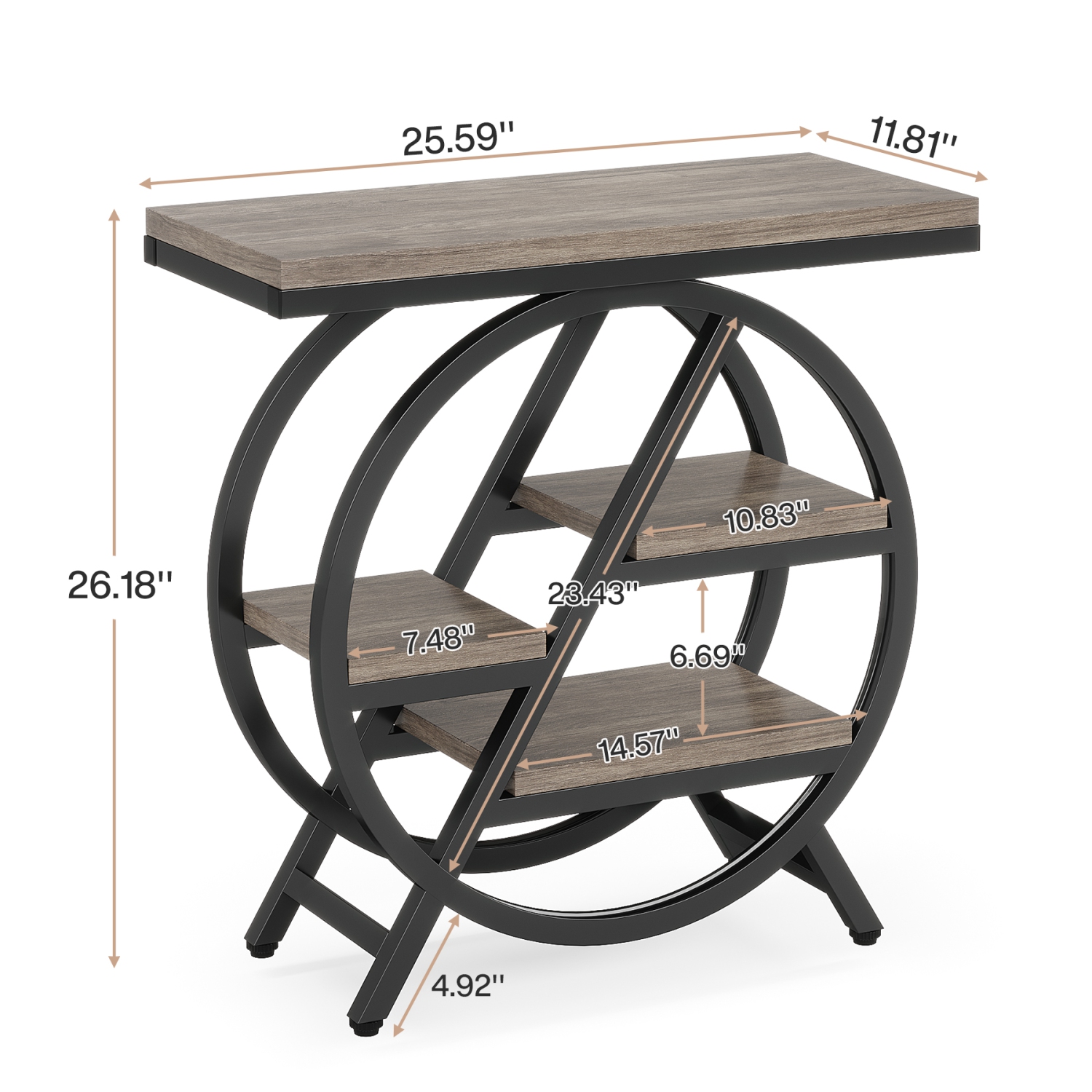 Tribesigns – Table de bout à 3 niveaux, table d'appoint de canapé en bois avec cadre géométrique en métal pour la chambre à coucher du salon