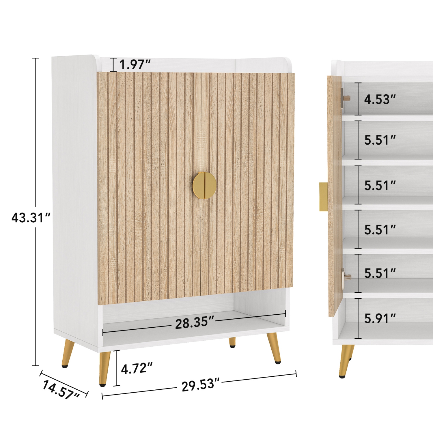 Tribesigns 7-Tier Shoe Cabinet with Doors, Wood Shoe Storage Rack with Adjustable Shelf for Entryway Hallway Living Room