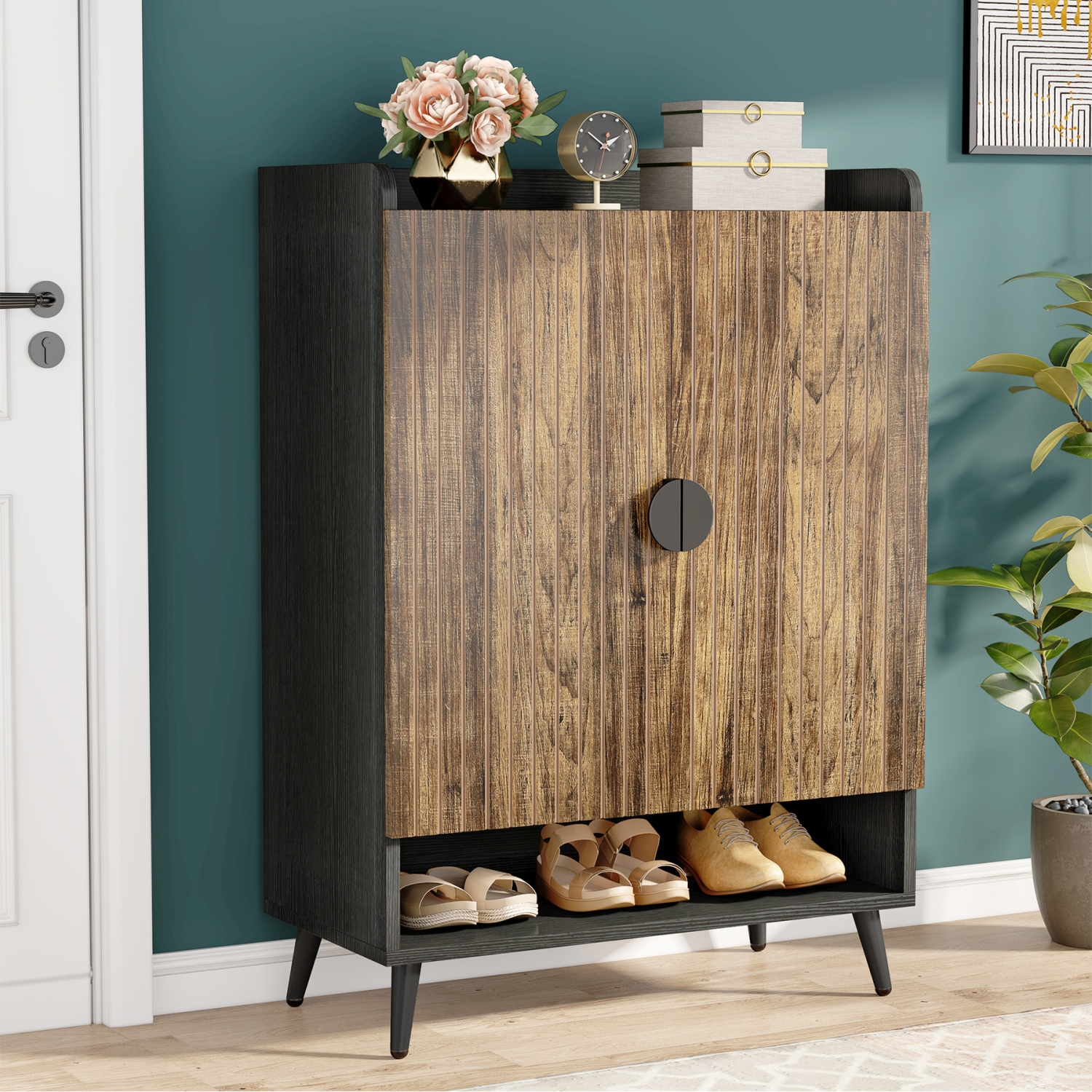 Tribesigns – Armoire à chaussures à 7 niveaux avec portes, support de rangement en bois pour chaussures avec tablette réglable pour le salon de