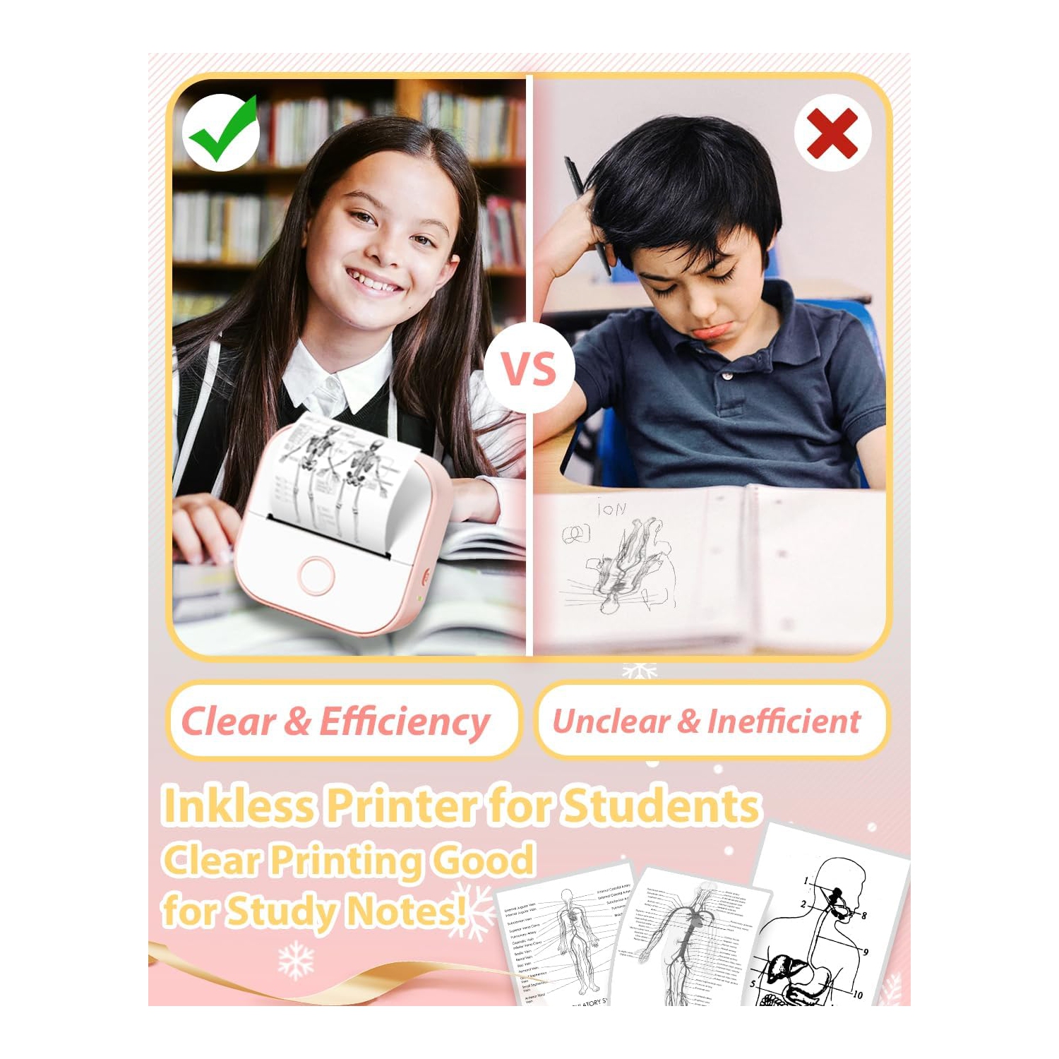 Phomemo T02 Bluebooth Mini Printer Portable Thermal Printer Inkless Sticker Printer for Study Graphics, Anatomical Diagrams, Photos, Students